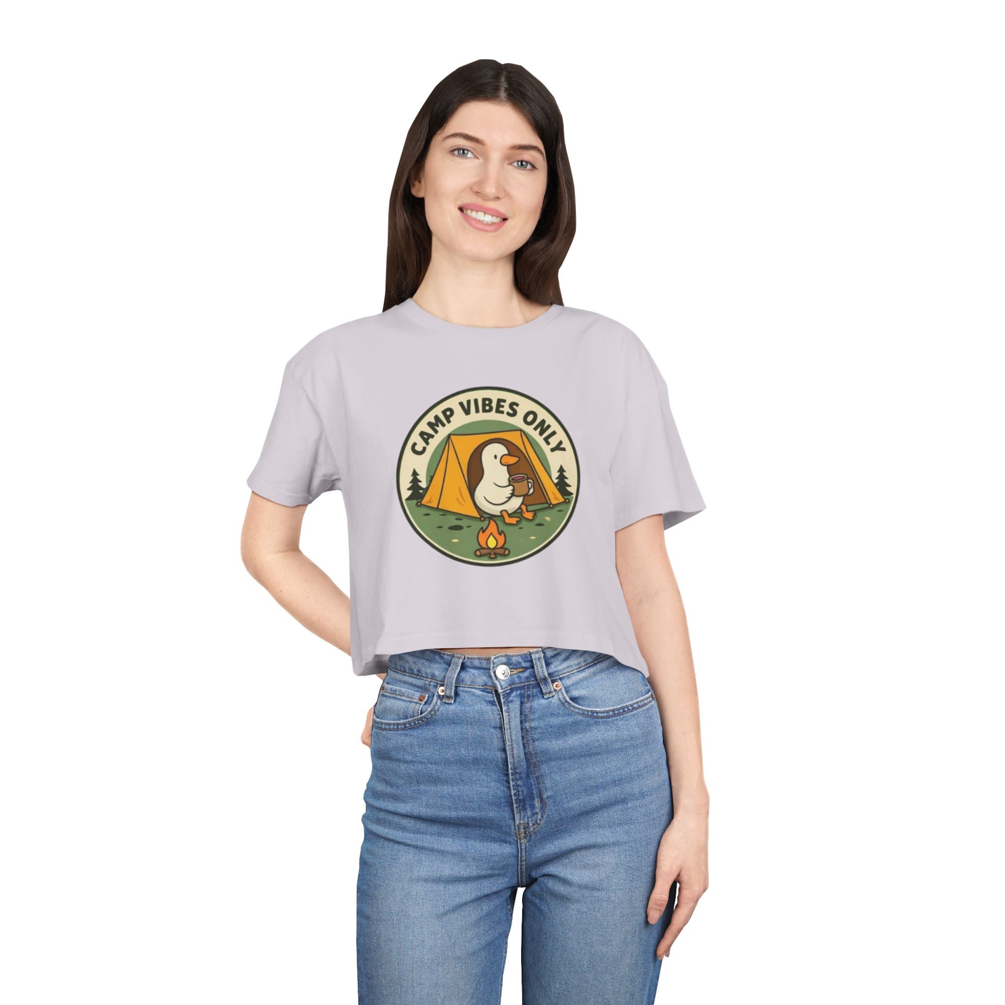 Camp Vibes Only Crop Tee | Cute Camping Goose Graphic