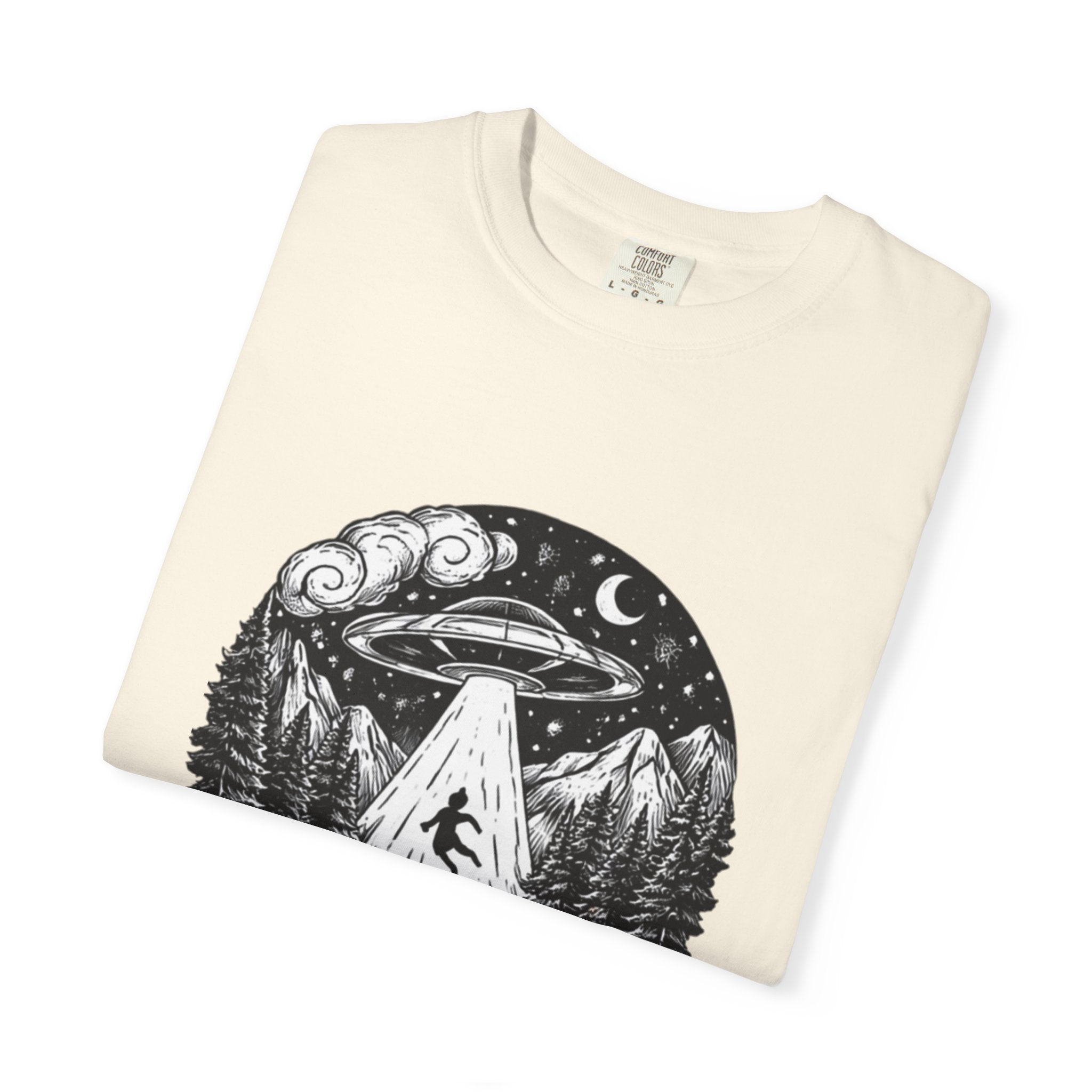 Alien Abduction Forest T-Shirt | Retro UFO Nature Graphic Tee