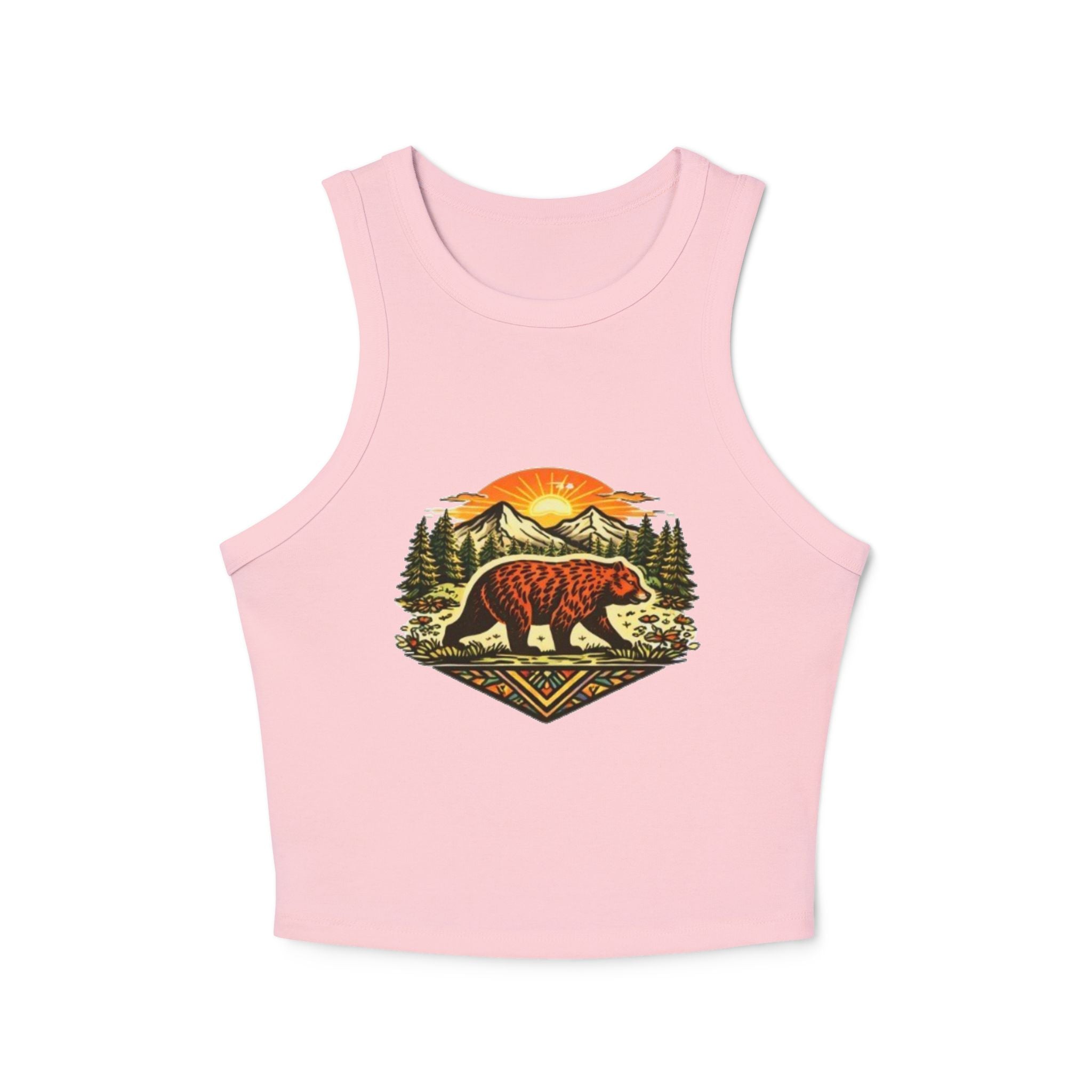 Bear Sunrise Racer Tank Top | Womens Graphic Nature Crop Tank