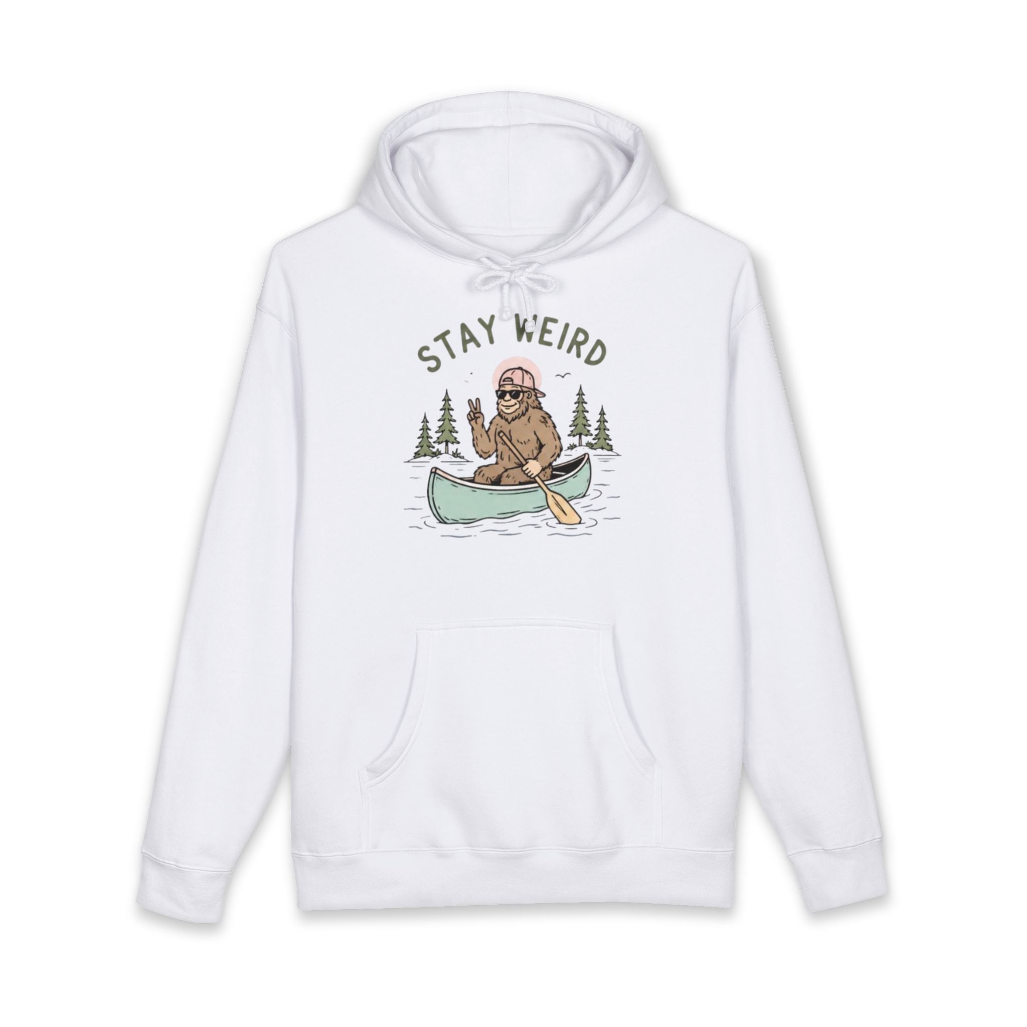 Stay Weird Canoe Hoodie | Bigfoot Paddling Graphic Sweatshirt