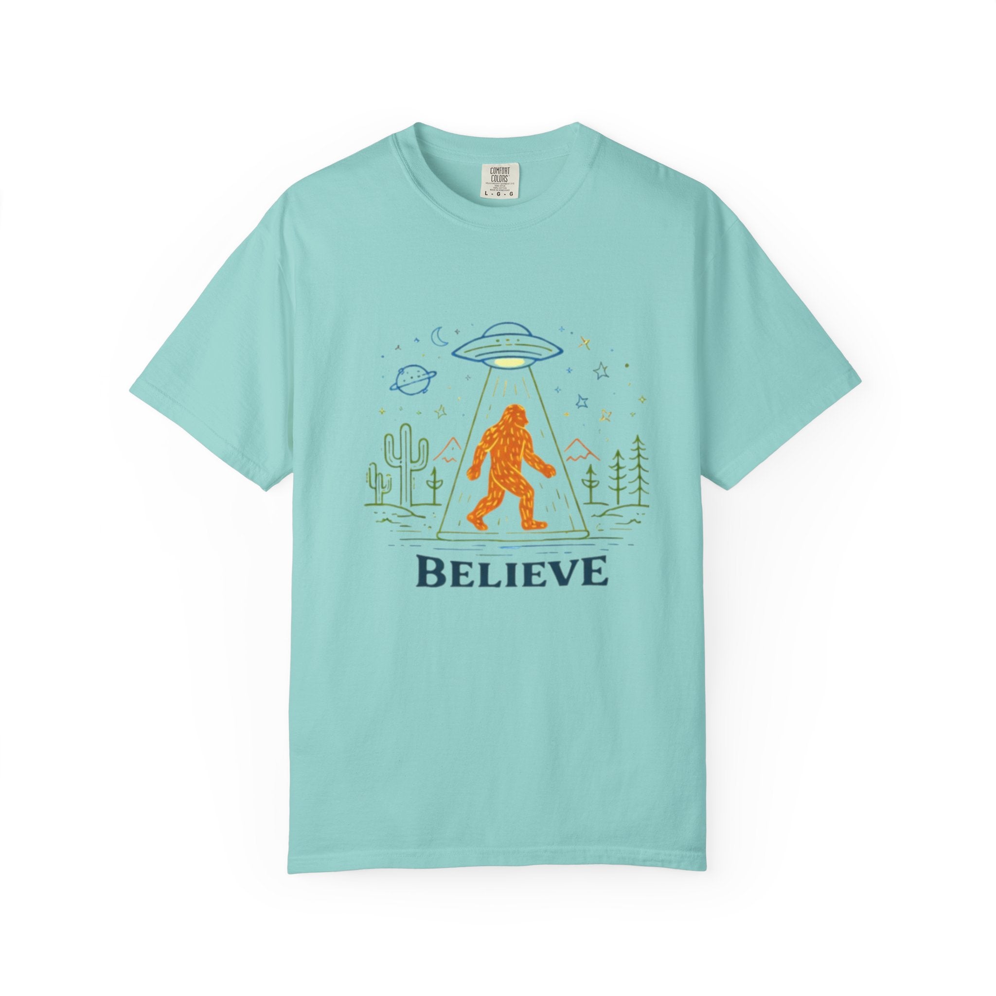 Believe Bigfoot T-Shirt | Retro Sasquatch UFO Graphic Tee