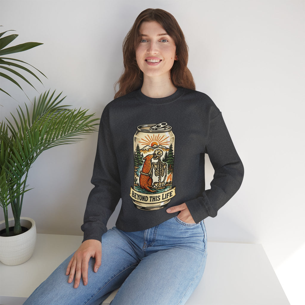 Crewneck Sweatshirt | Beyond This Life Bear & Skeleton Can Graphic