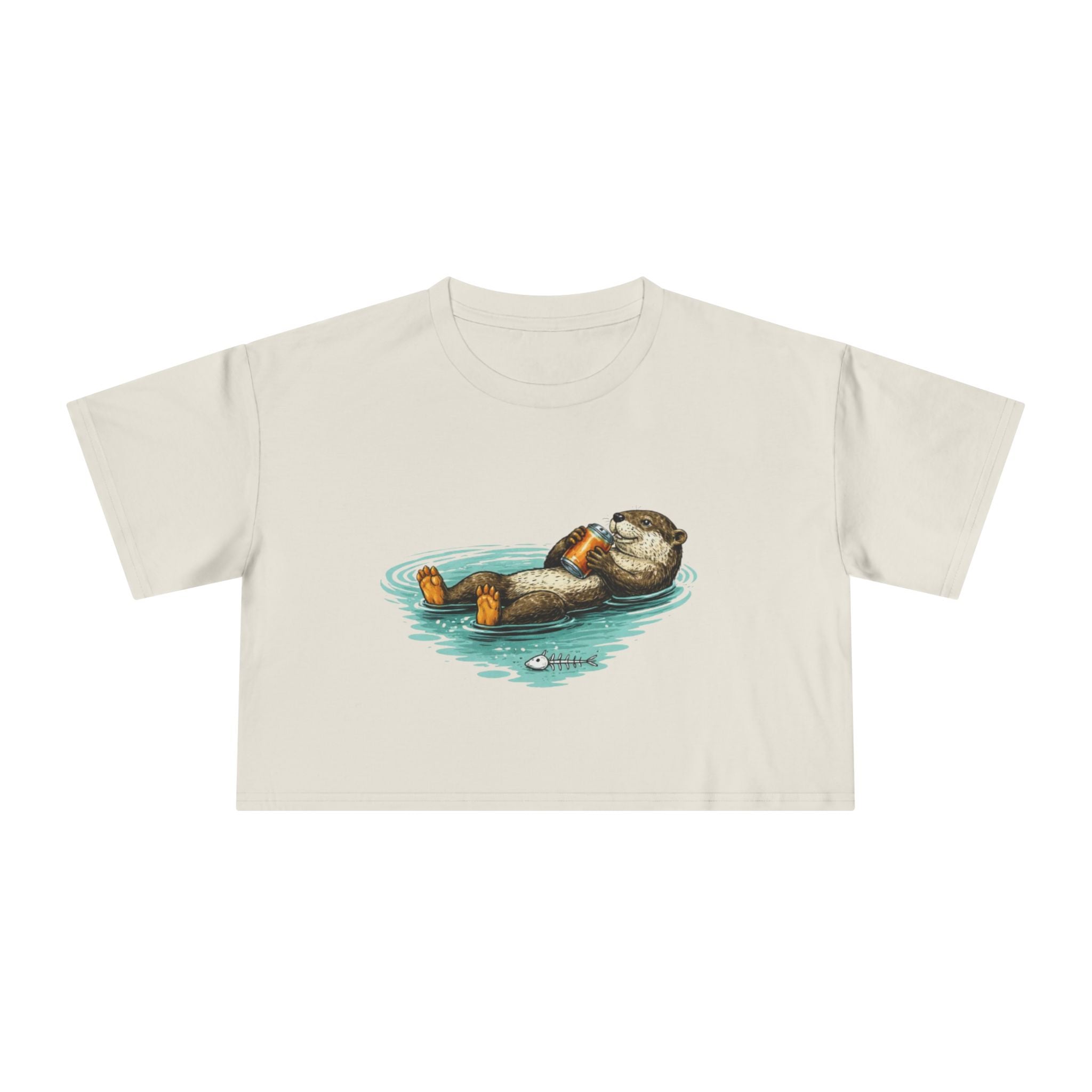 Otter Float Crop Tee | Cute Relaxing Sea Otter Graphic Womens Crop Top