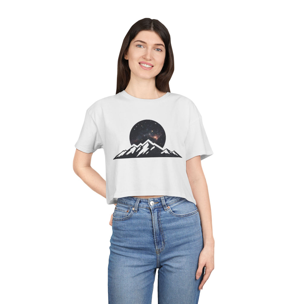 Crop Tee | Night Sky Mountain Graphic