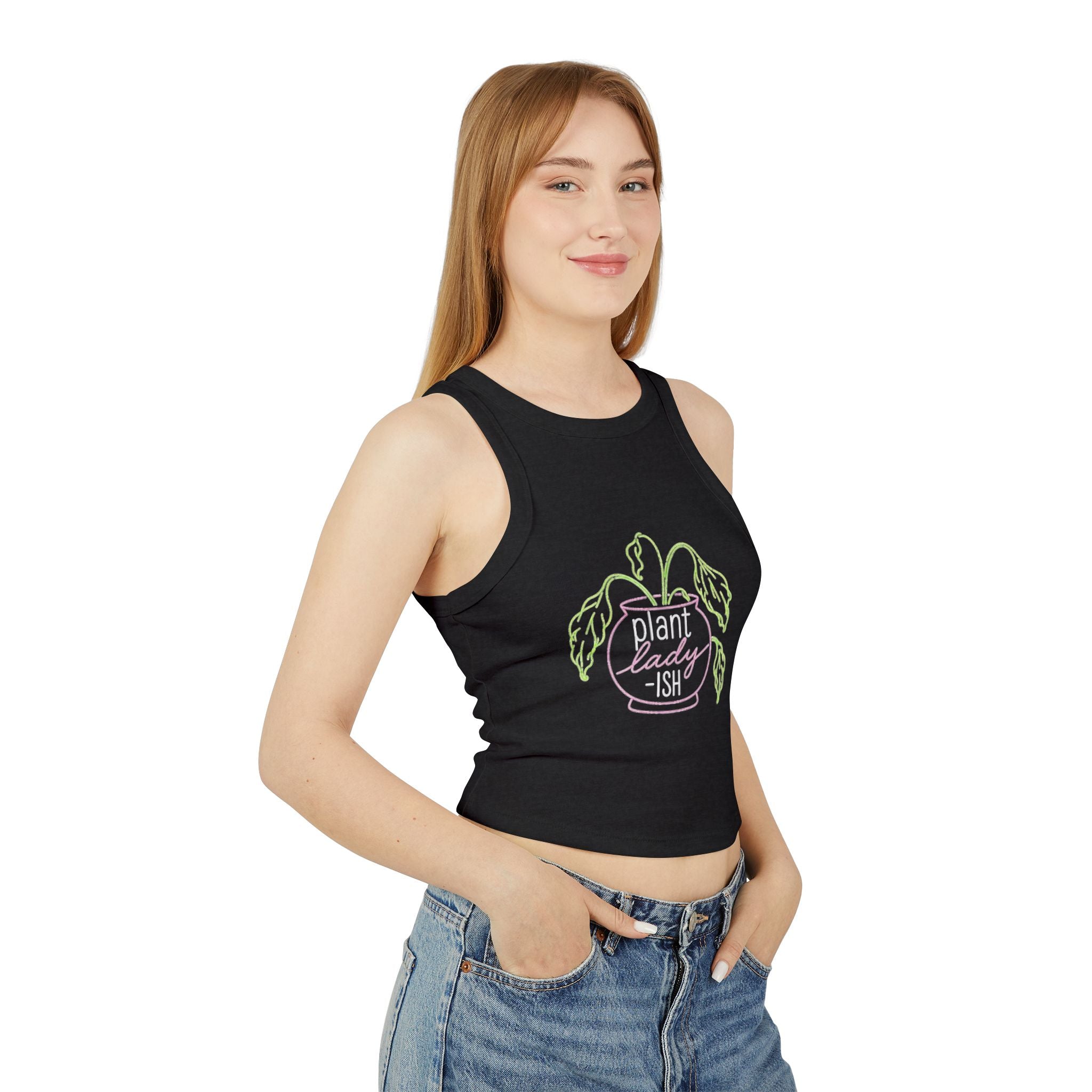 Plant Lady-ish Crop Tank Top | Cute Gardening Graphic Racerback for Women