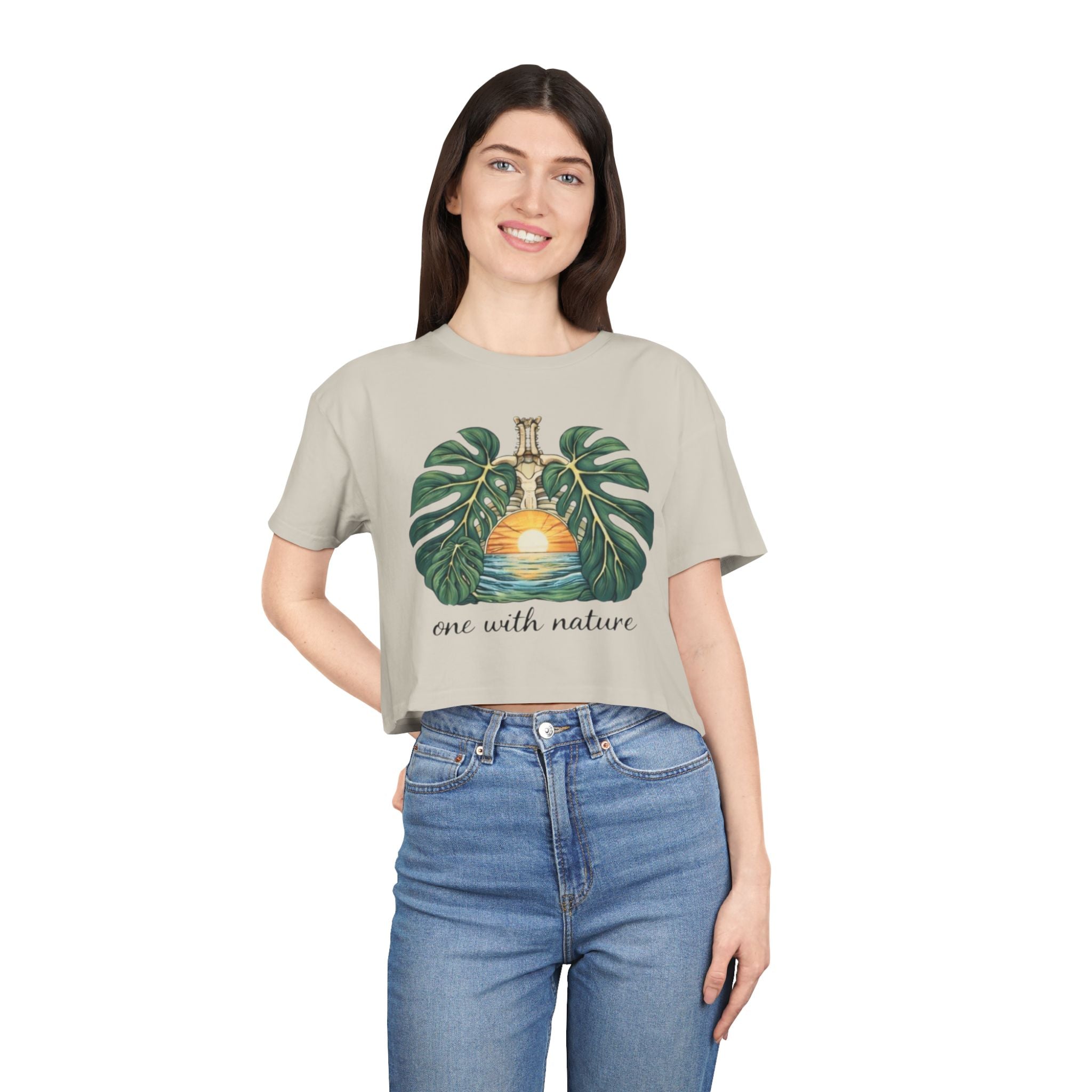 One With Nature Crop Tee | Botanical Sunset Womens Cropped T-Shirt
