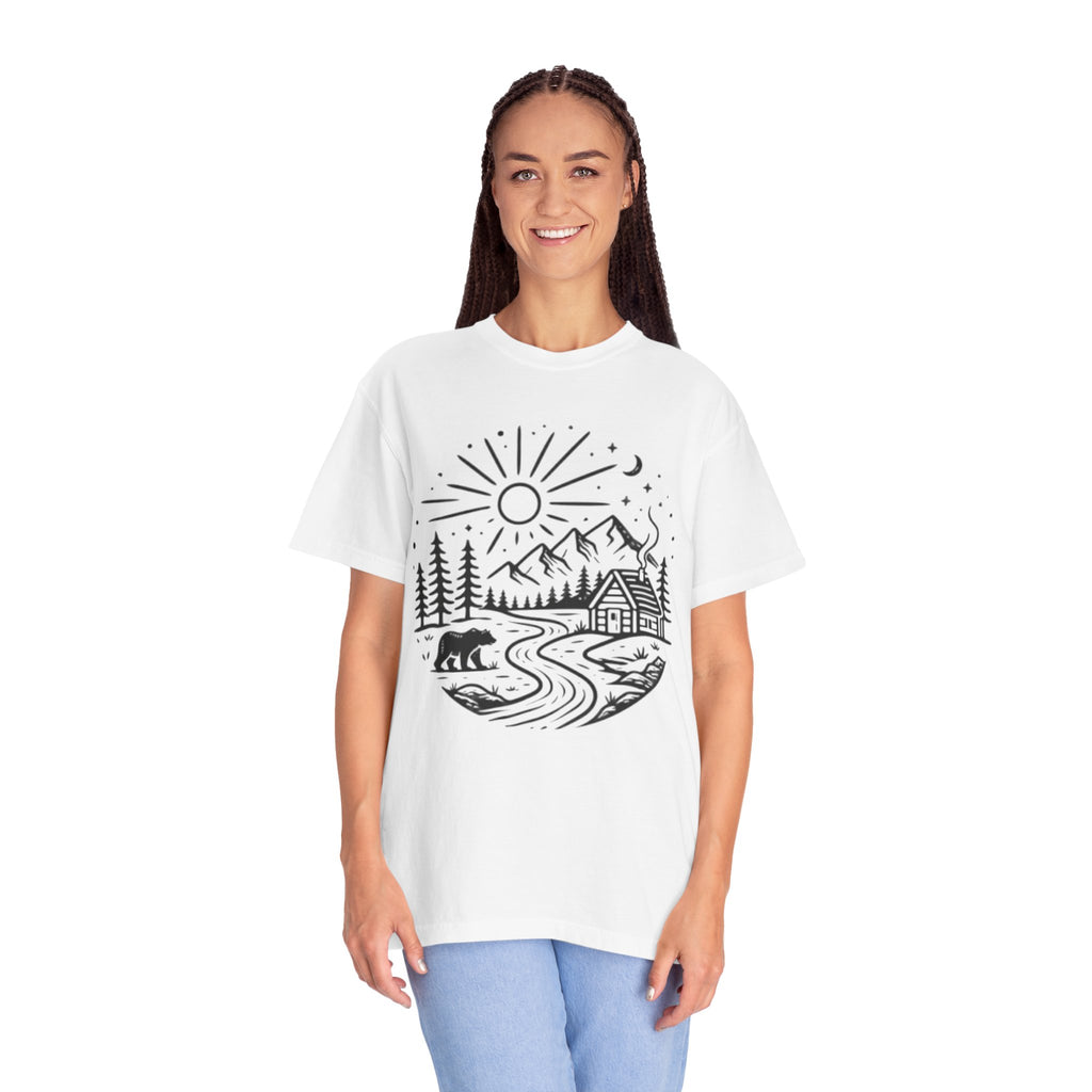 Nature Cabin T-Shirt | Scenic Mountain, River & Bear Outdoor Graphic Tee