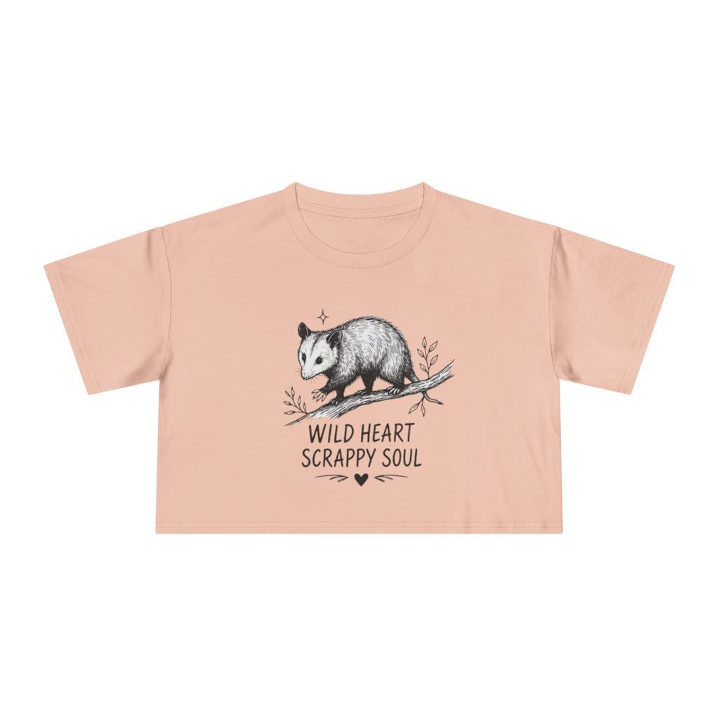 Crop Tee | Wild Heart Scrappy Soul Opossum Graphic Womens Cropped T-Shirt