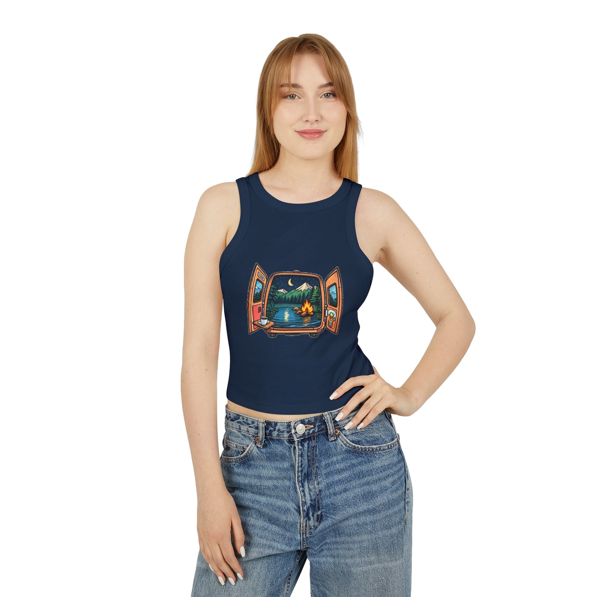 Camping Van Nature Landscape Racer Tank | Womens Micro Rib Tank