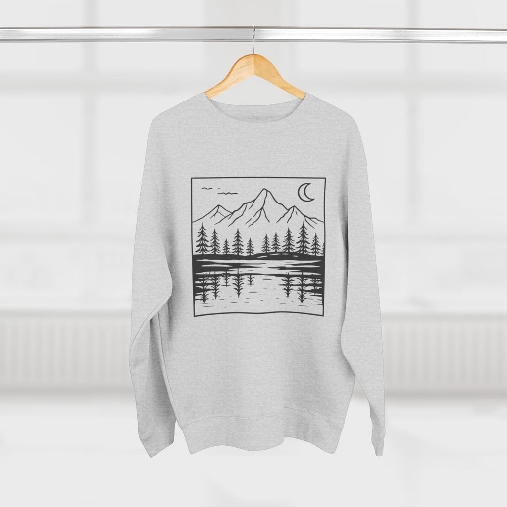 Mountain Mirror Lake Crewneck Sweatshirt | Minimal Linework Landscape