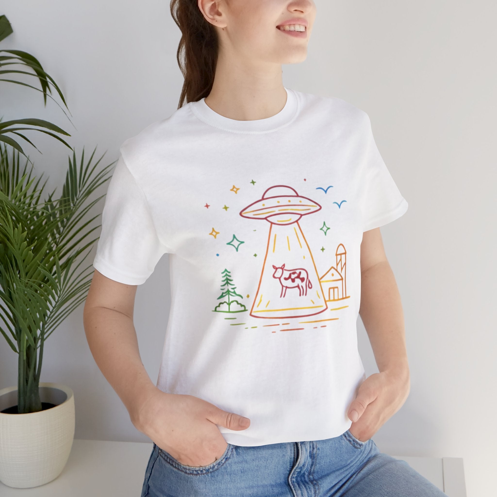 Alien Cow Abduction T-Shirt | Cute Pastel UFO Farm Graphic Tee