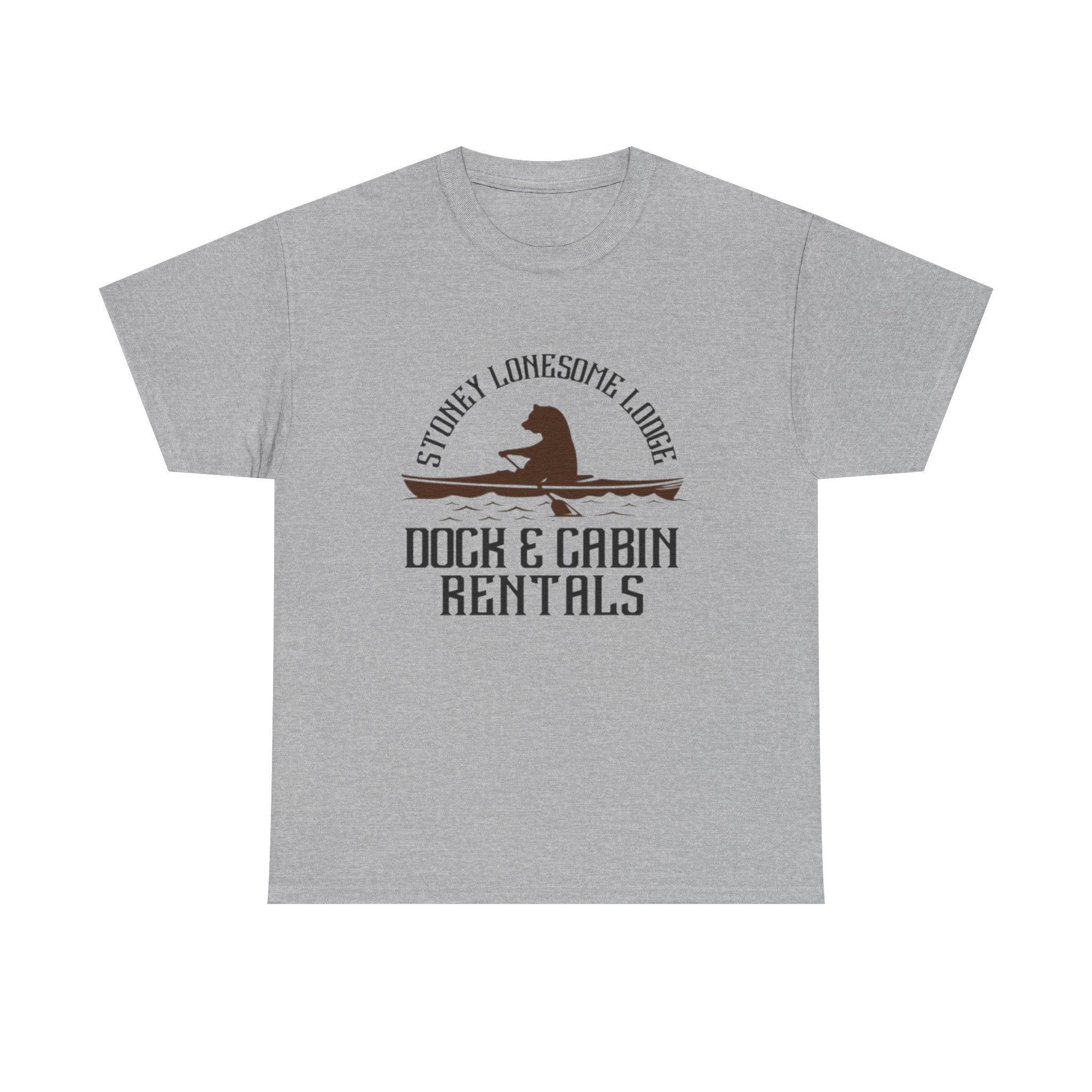 Dock & Cabin Rentals T-Shirt | Stoney Lonesome Lodge Fishing Logo Tee