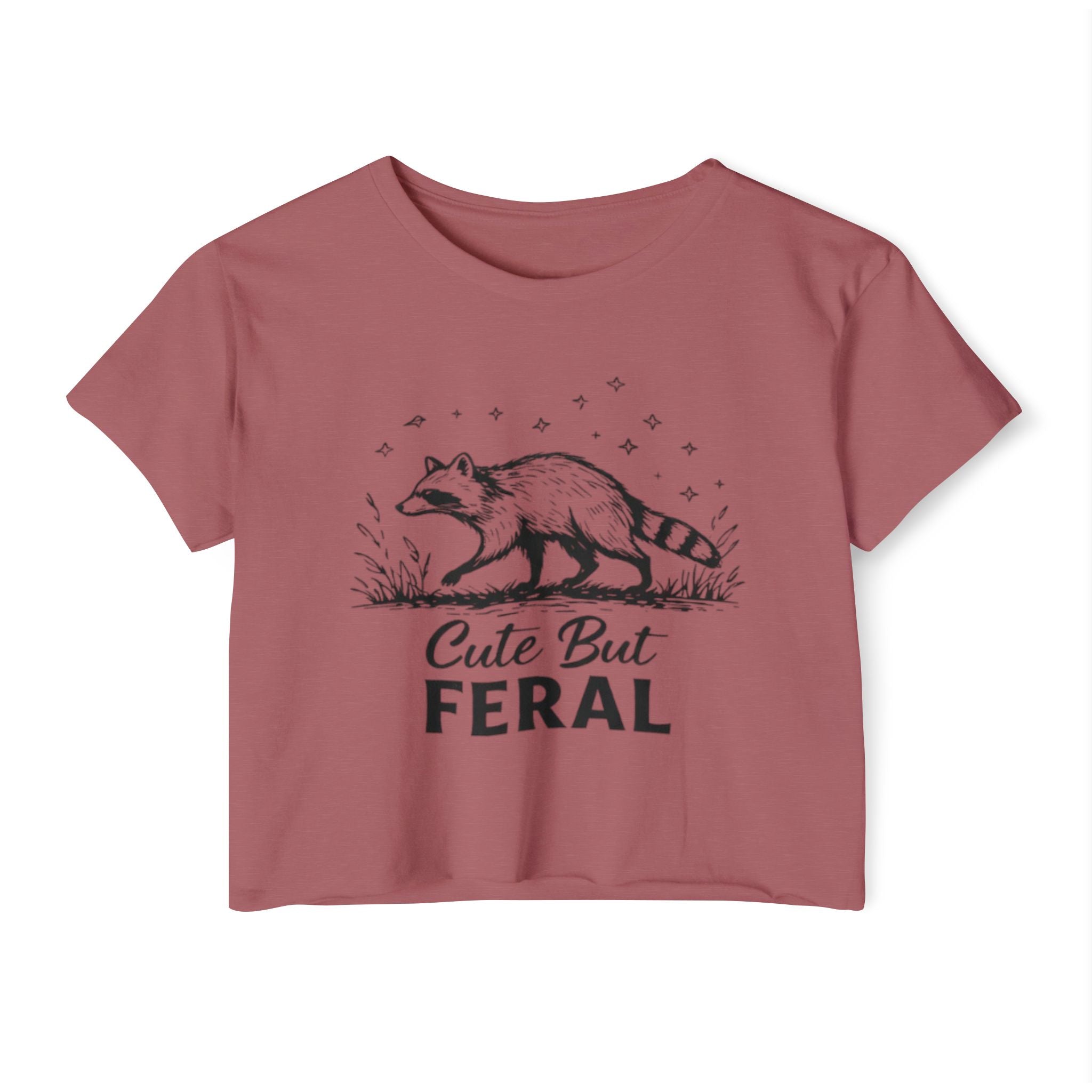 Cute But Feral Raccoon Crop Top | Womens Festival Graphic Tee