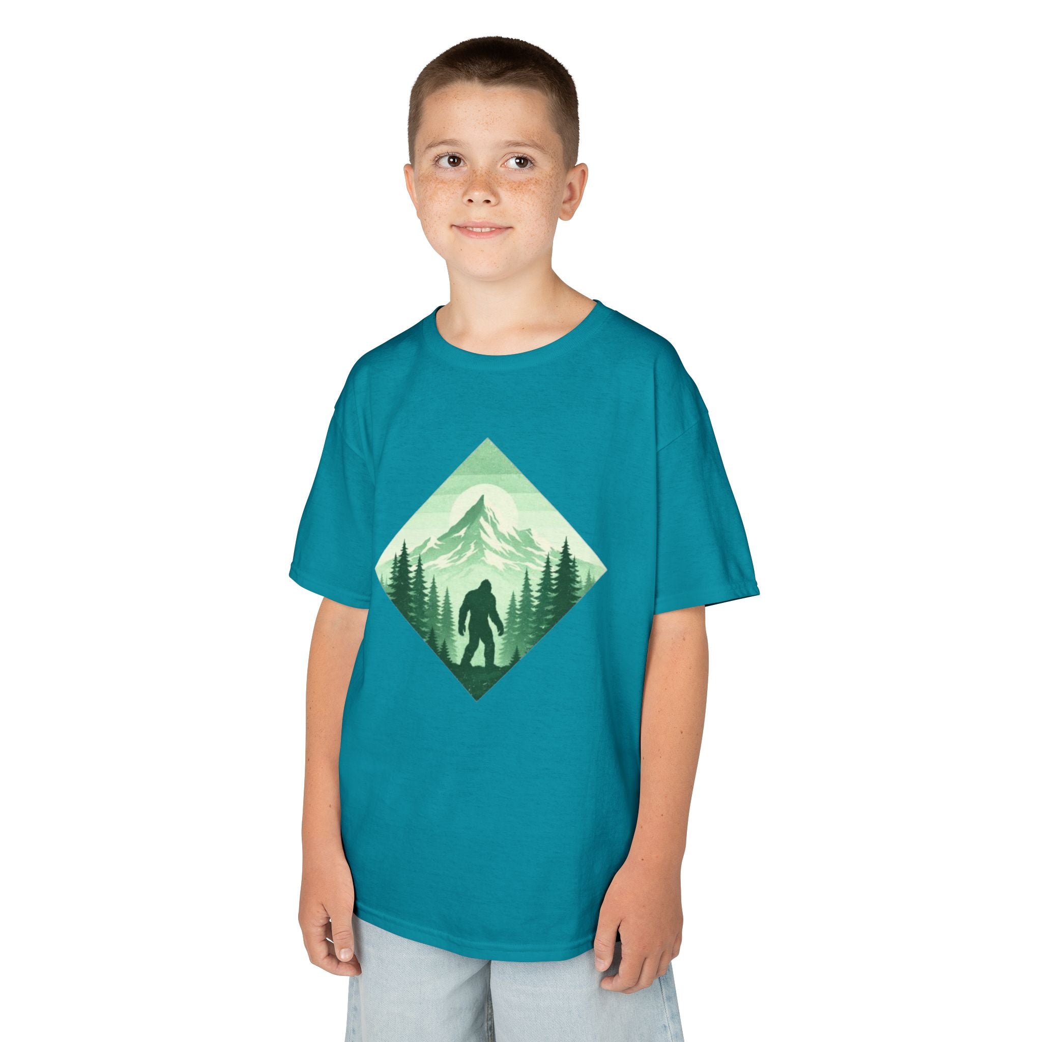 Kids Tee | Green Mountain Bigfoot Silhouette Nature Graphic