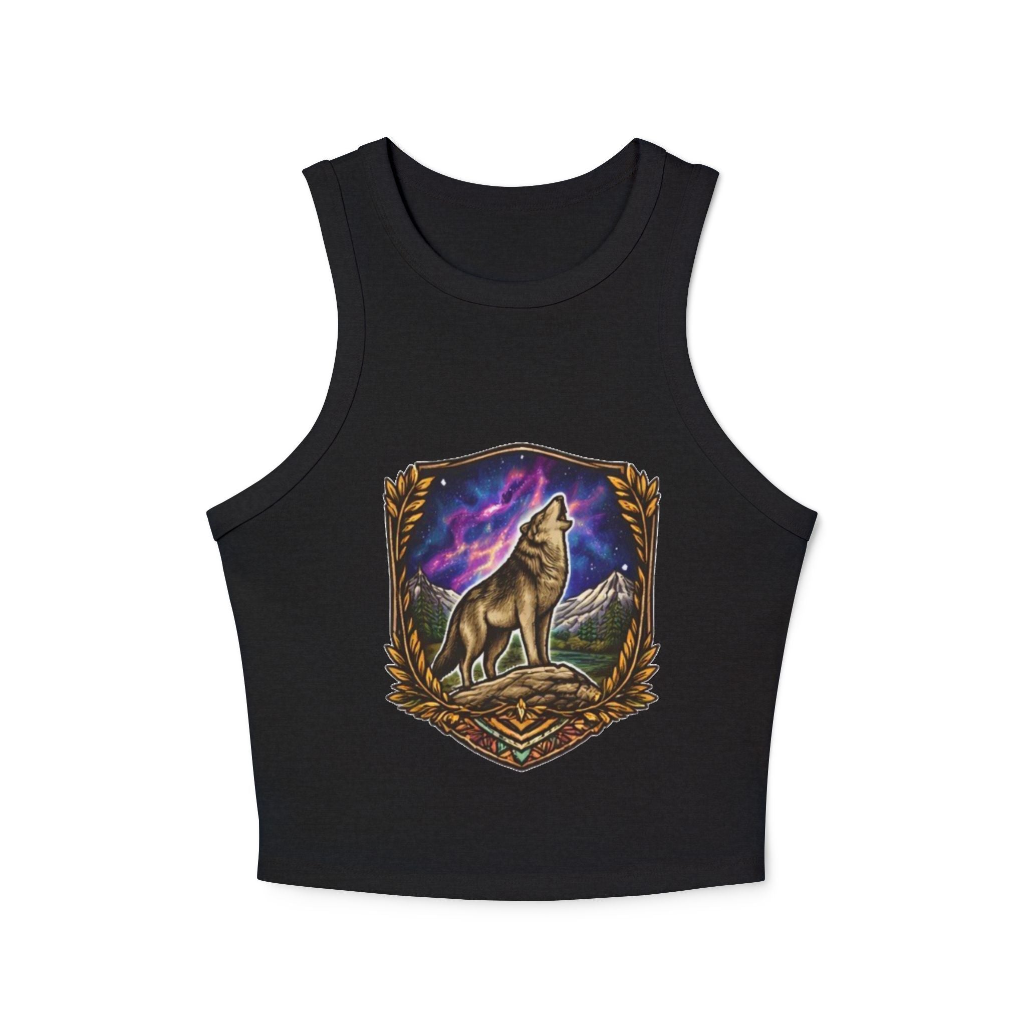 Wolf Crest Racer Tank Top | Northern Lights Graphic Crop Tank