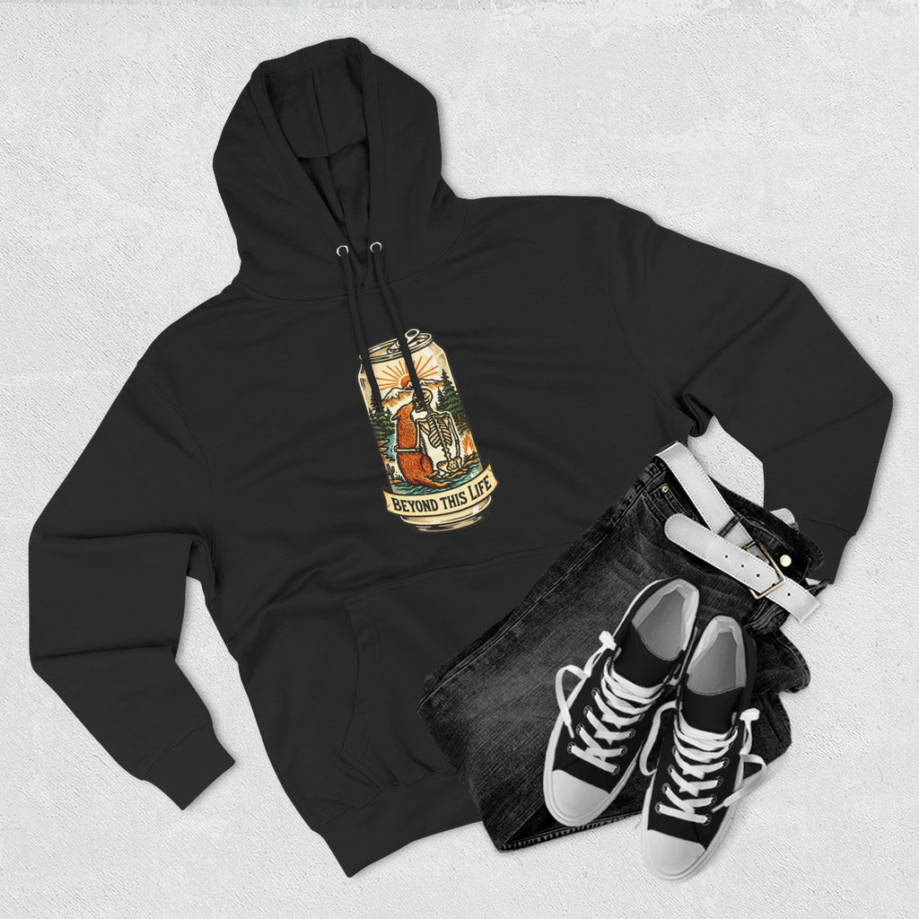 Vintage Skeleton and Dog Camper Hoodie | Beyond This Life Retro Travel Graphic