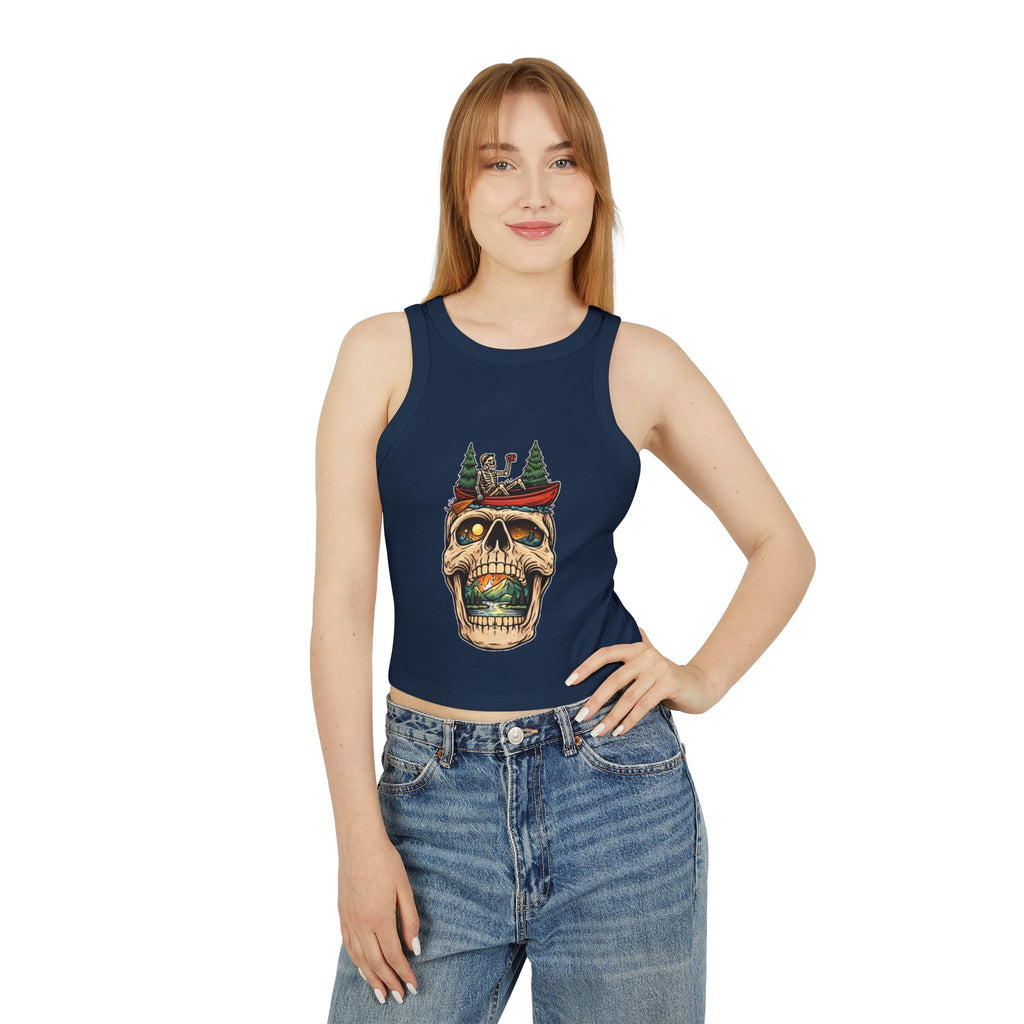 Skull Canoe Crop Tank | Adventure Skull Graphic Racerback Tank Top
