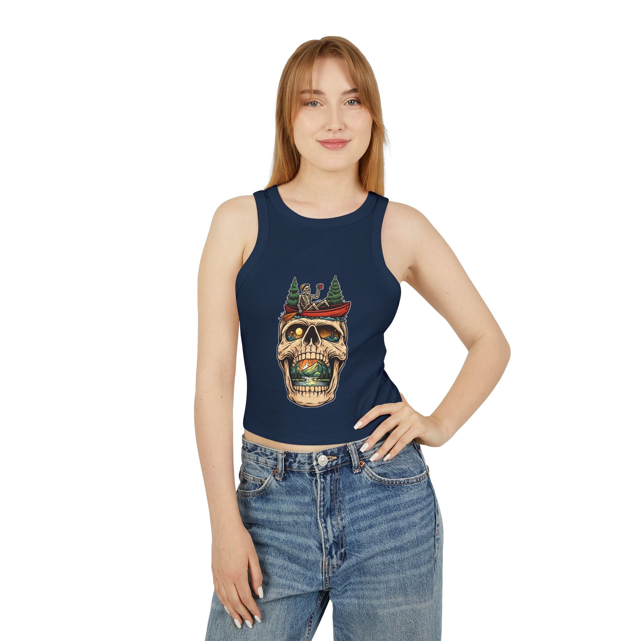 Skull Canoe Crop Tank | Adventure Skull Graphic Racerback Tank Top