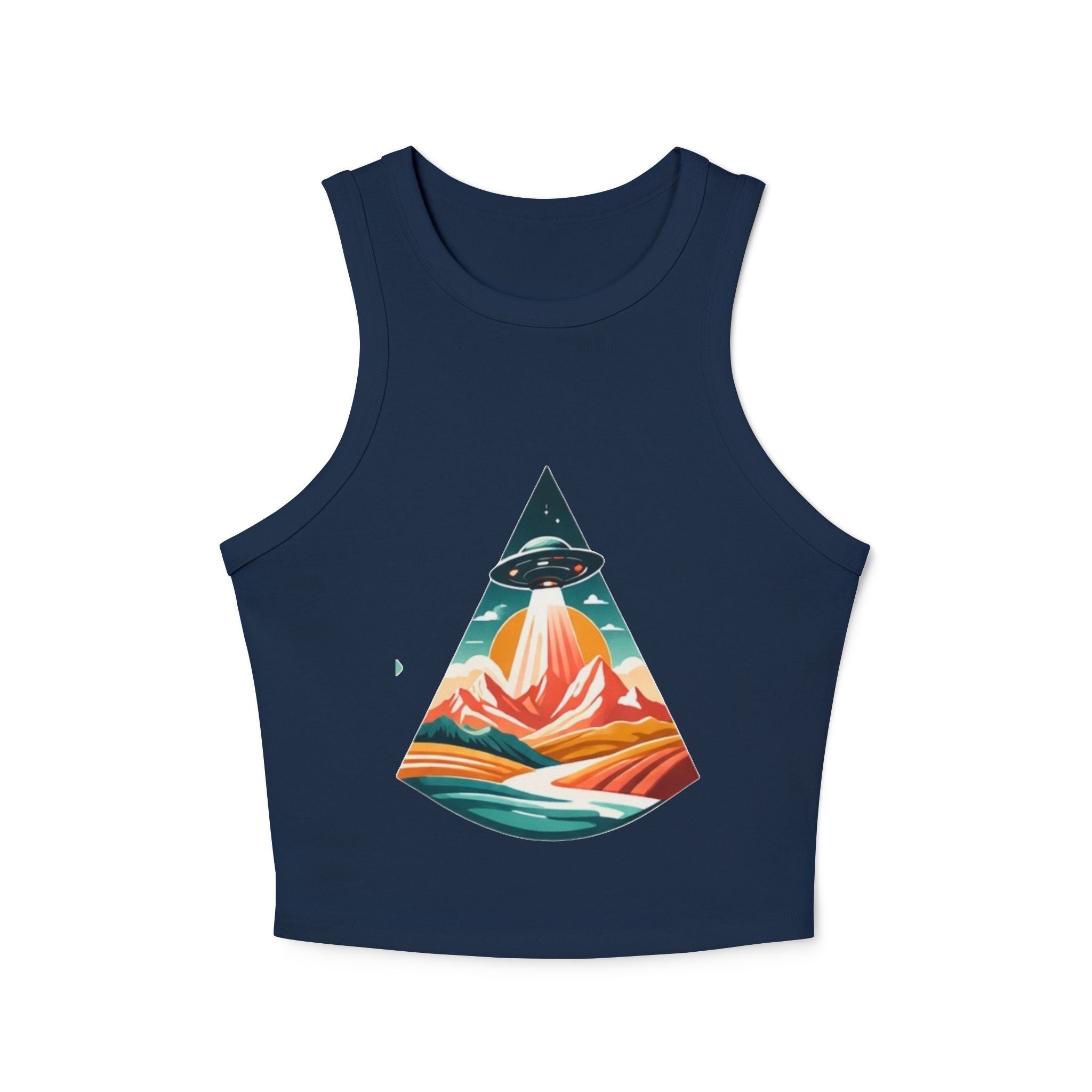 Ribbed Racer Tank Top | Retro UFO Mountain Graphic