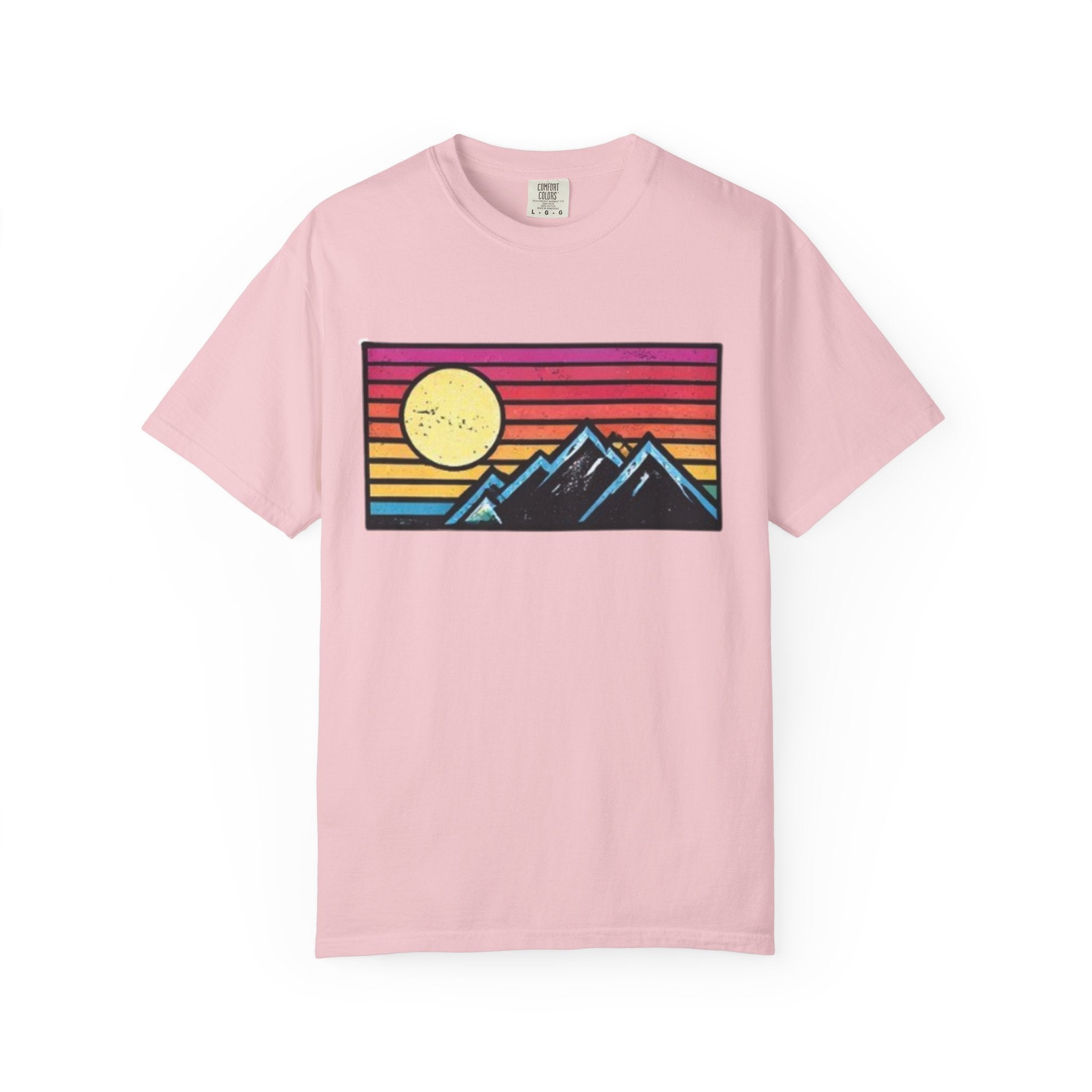 Retro Sunset Mountains T-Shirt | Vintage Striped Landscape