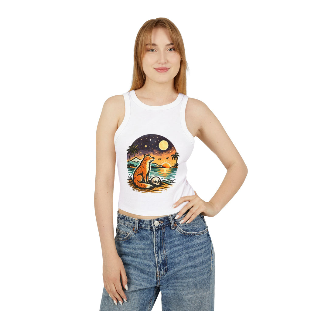 Fox Sunset Racer Tank Top | Vintage Beach Moon Graphic