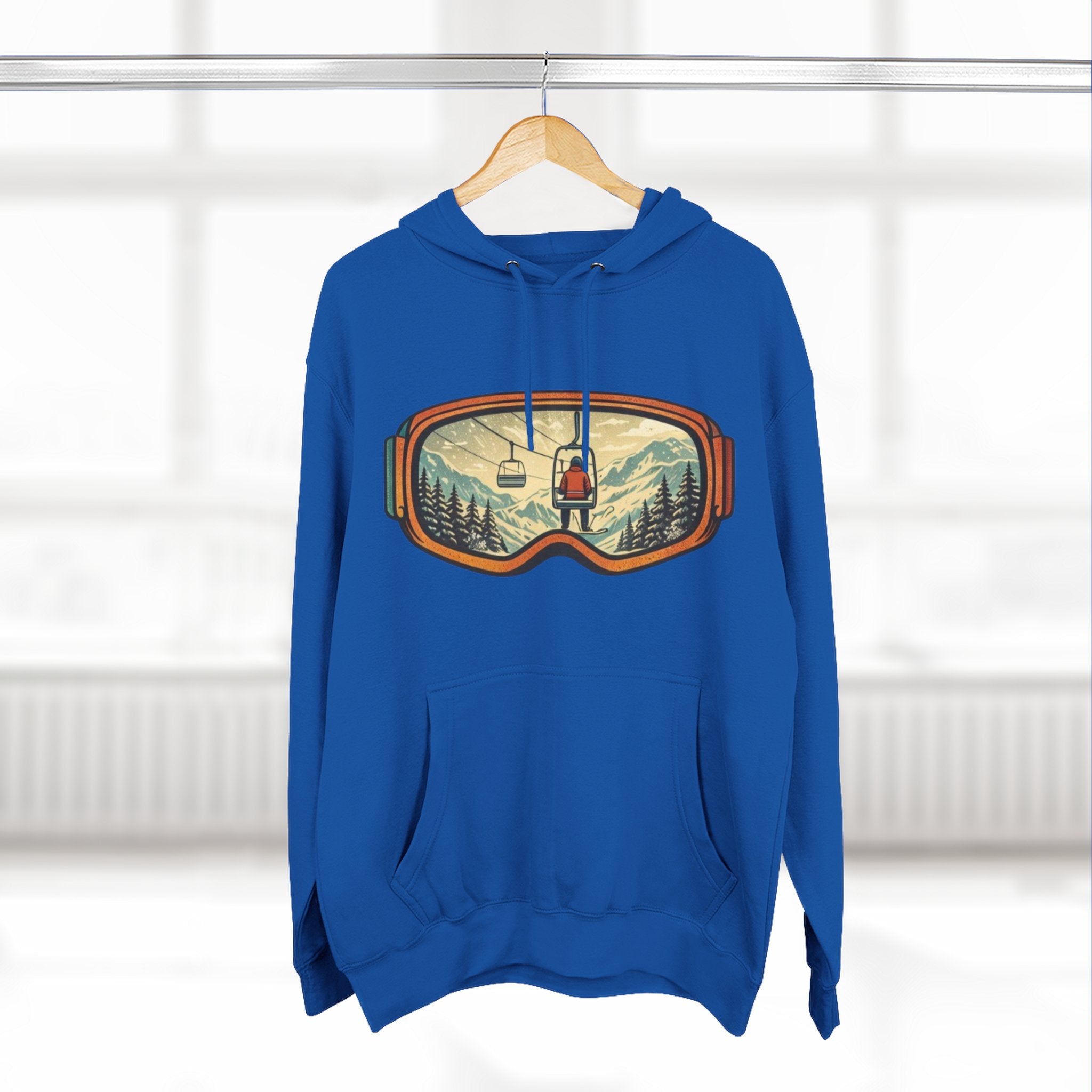 Ski Goggles Graphic Hoodie | Mountain Lift Scene Pullover