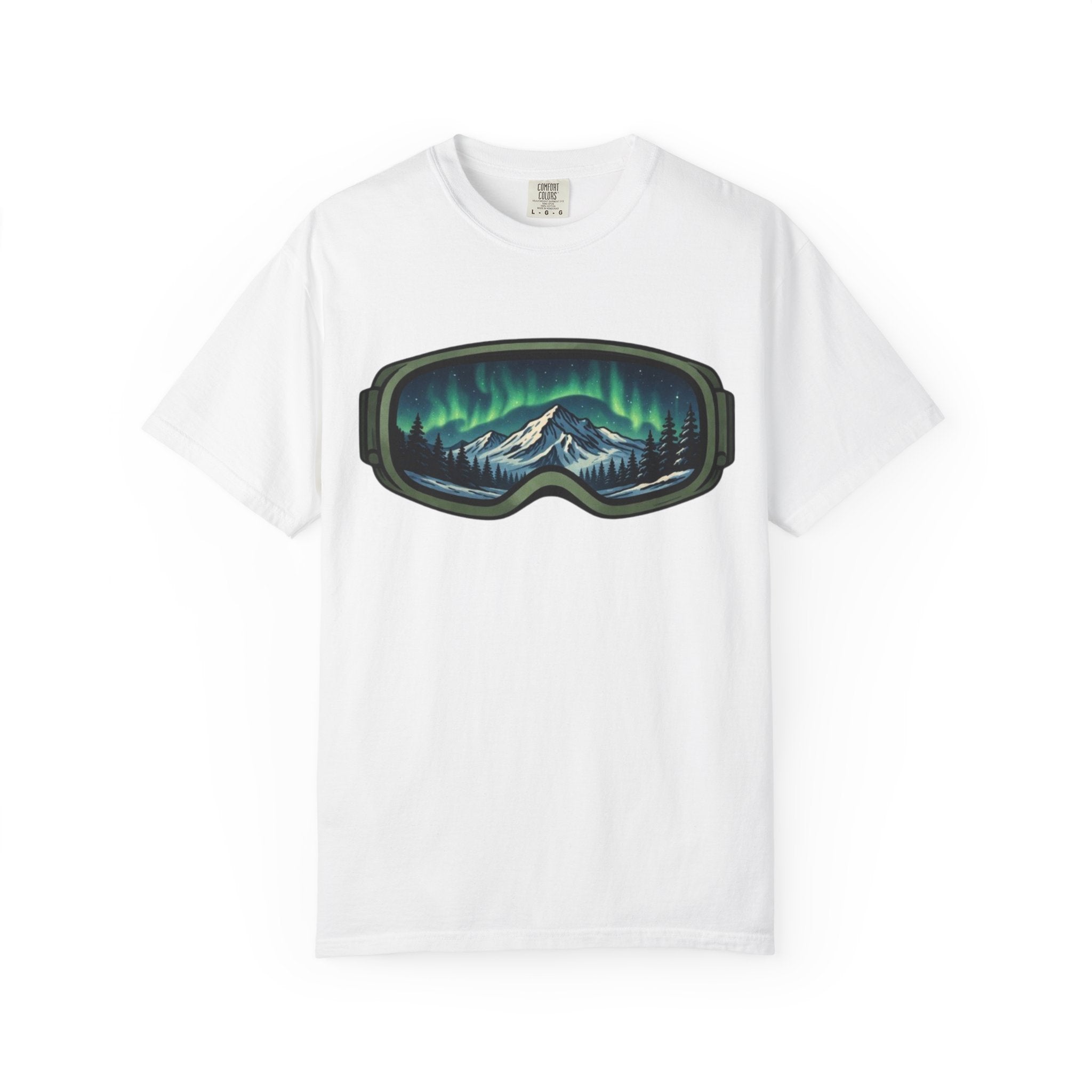 Aurora Ski Goggle T-Shirt | Mountain Night Northern Lights Graphic Tee