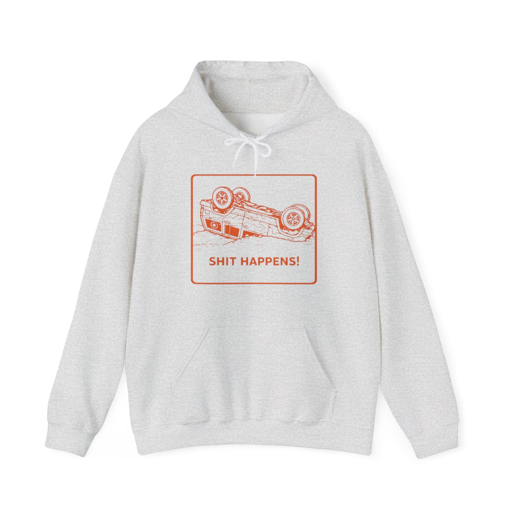 Hoodie | "Shit Happens" Upside-Down Car Graphic Comfort Hoodie