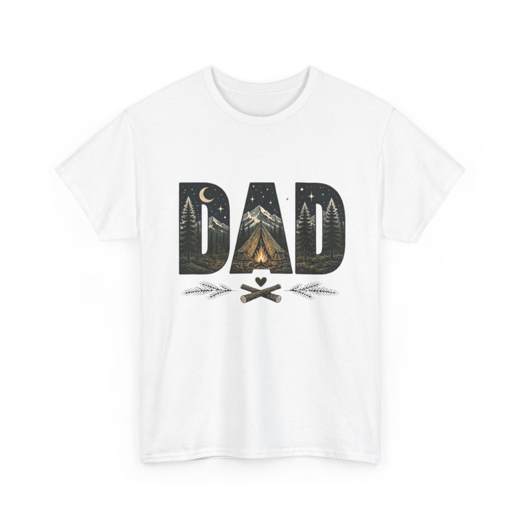 Dad Camping T-Shirt | Outdoor Graphic Tee with Tent & Campfire Design