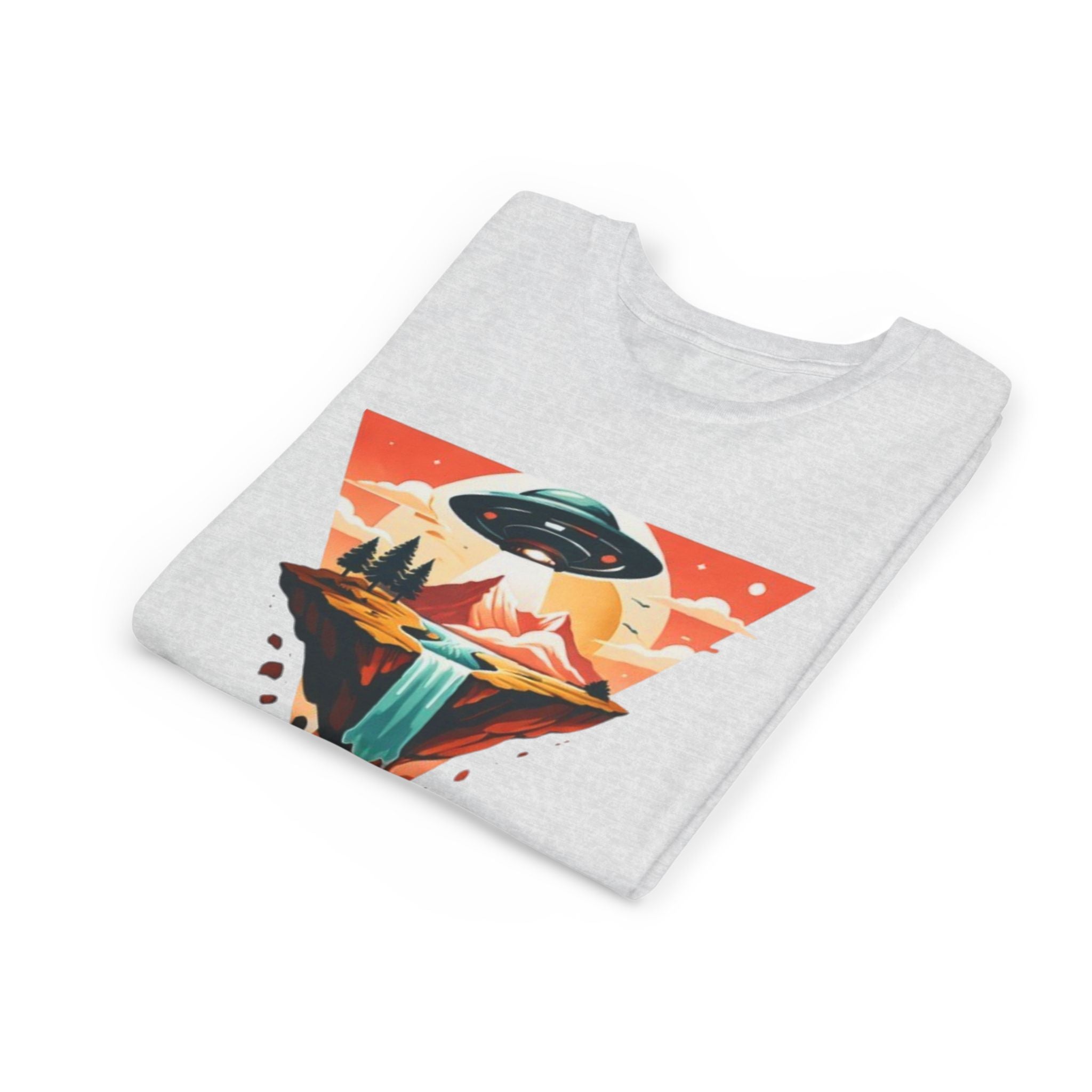 Youth Tee | UFO Mountain Landscape Graphic Tee | Alien Abduction Adventure