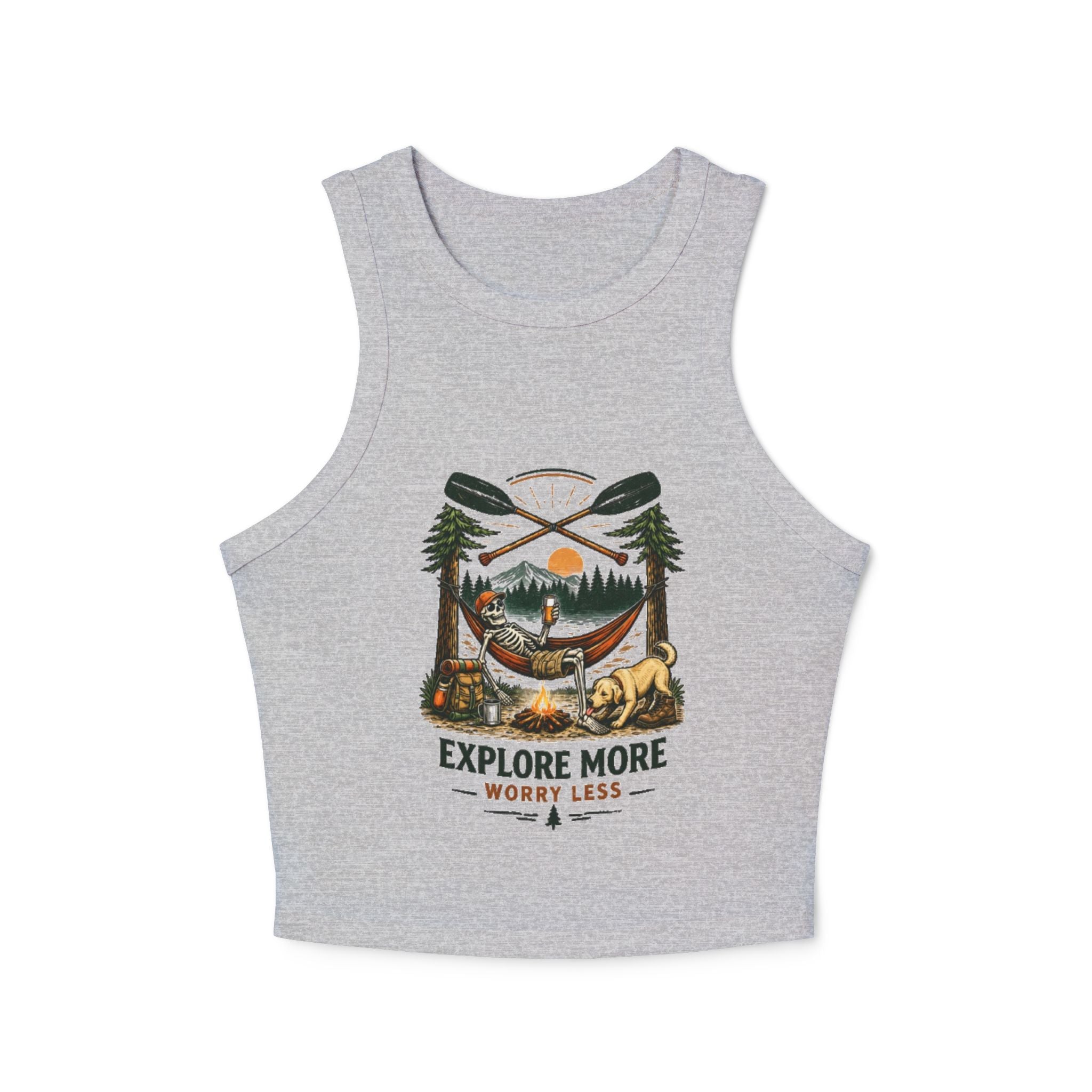 Explore More Worry Less Racer Tank | Womens Adventure Graphic Tank Top