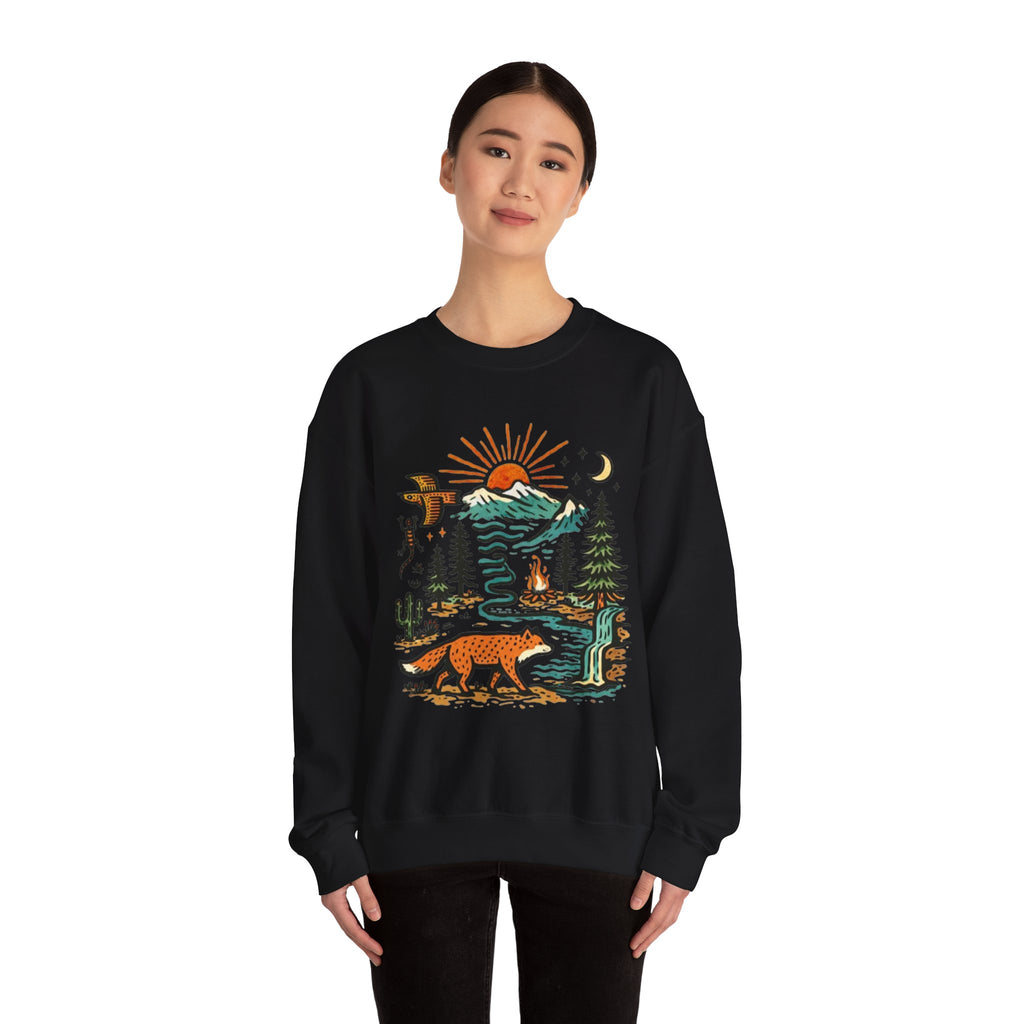 Nature Scene Crewneck Sweatshirt | Desert to Mountain Wildlife Graphic