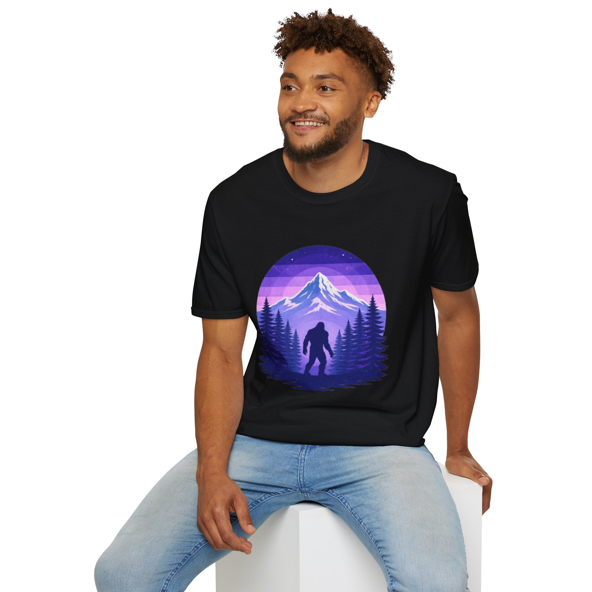 Bigfoot Mountain Sunset T-Shirt | Retro Purple Wilderness Adventure Tee
