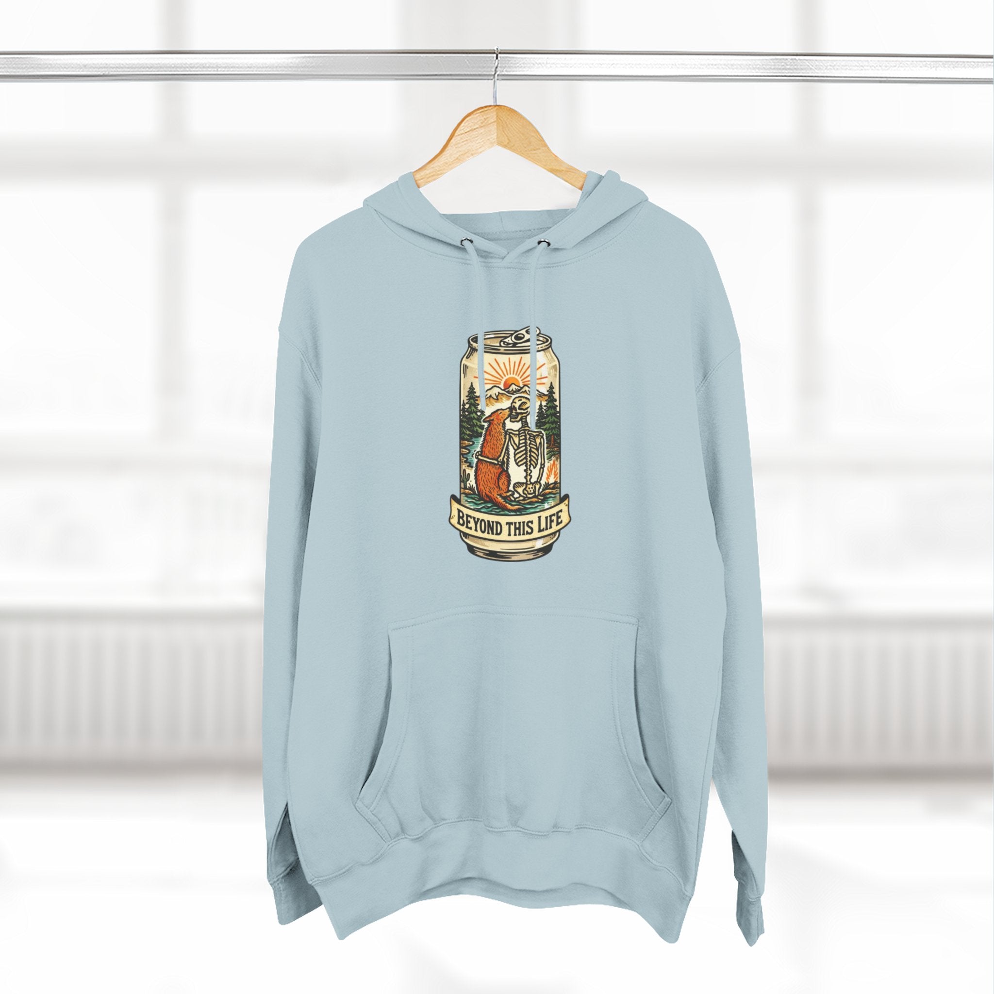 Vintage Skeleton and Dog Camper Hoodie | Beyond This Life Retro Travel Graphic