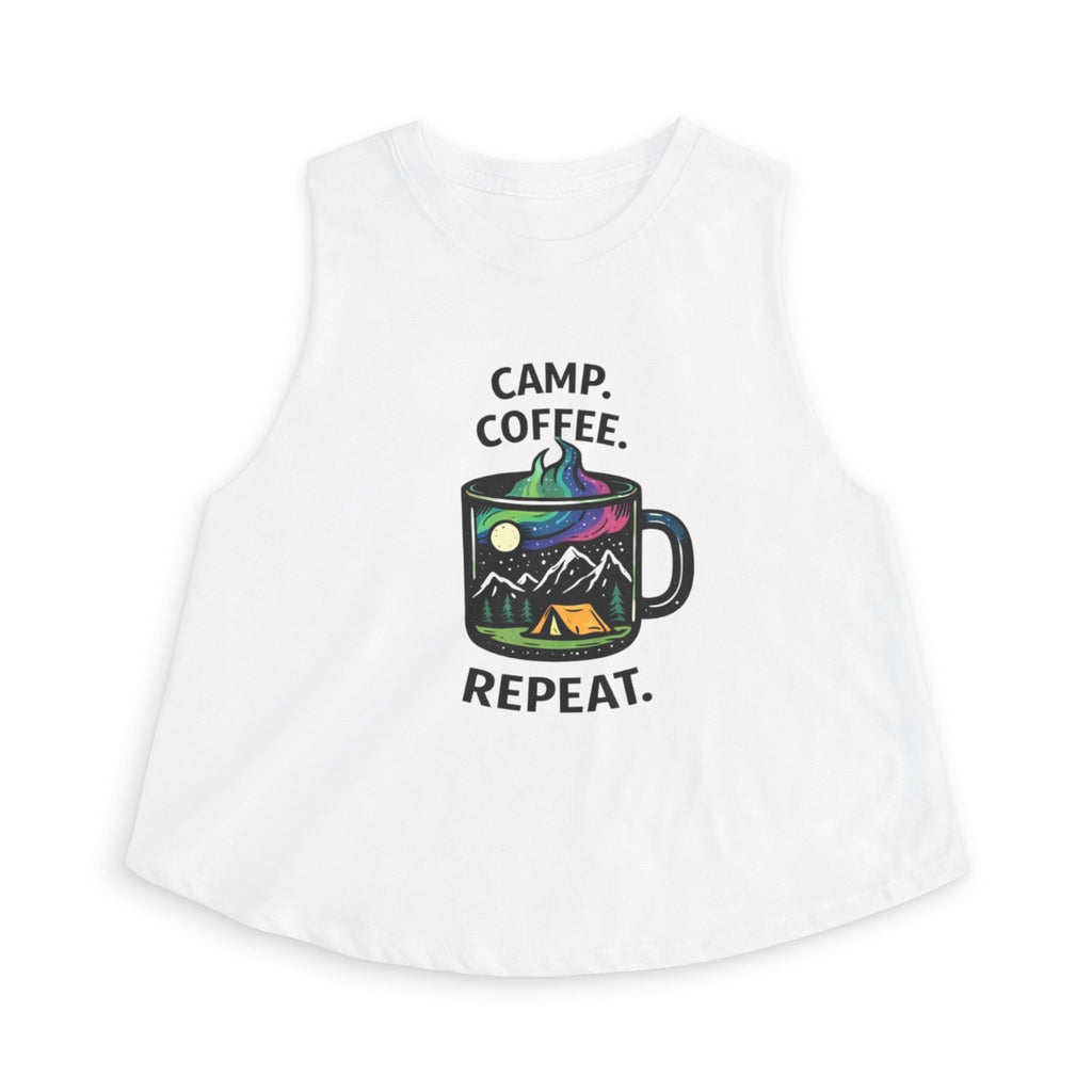 Camping Coffee Crop Tank | "Camp. Coffee. Repeat" Graphic Women's Top
