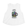 Camping Coffee Crop Tank | "Camp. Coffee. Repeat" Graphic Women's Top