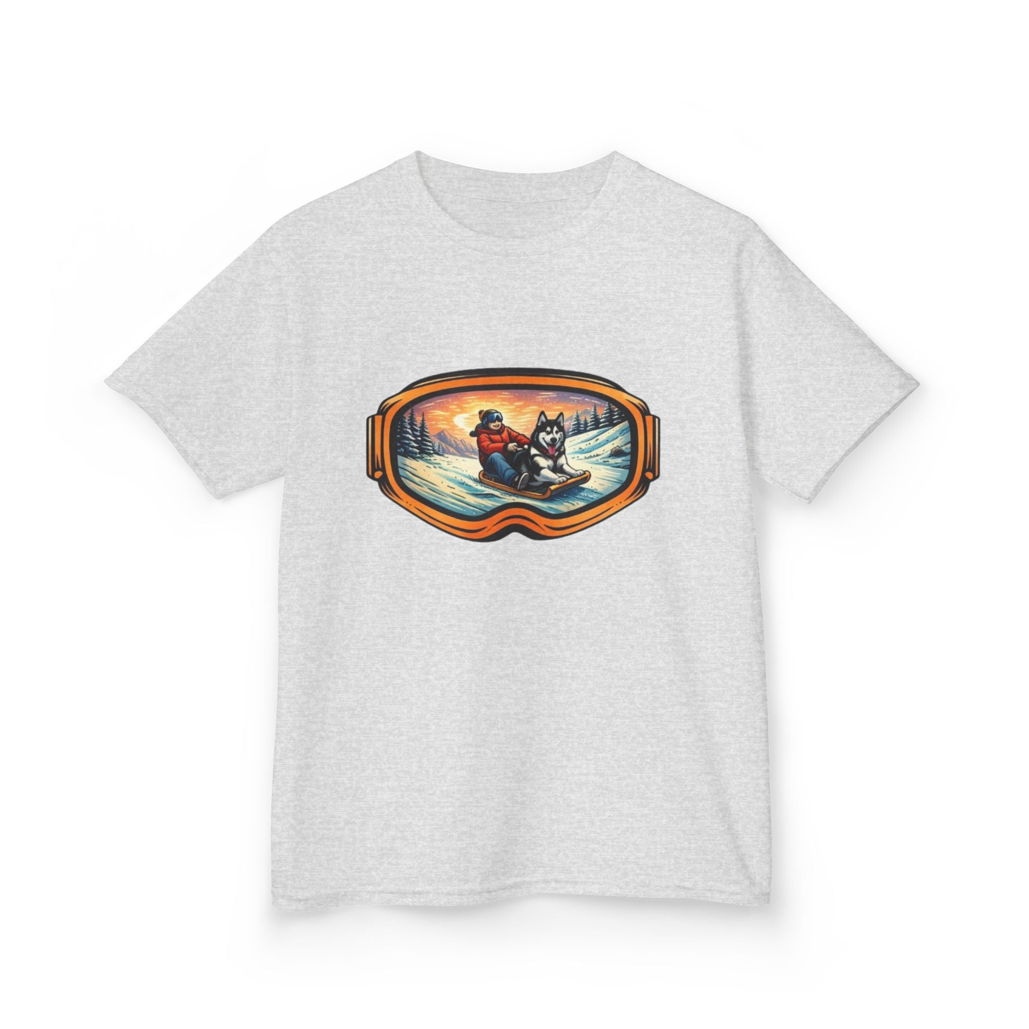 Kids Sledding with Dog Tee | Boys Best Friend Winter Graphic