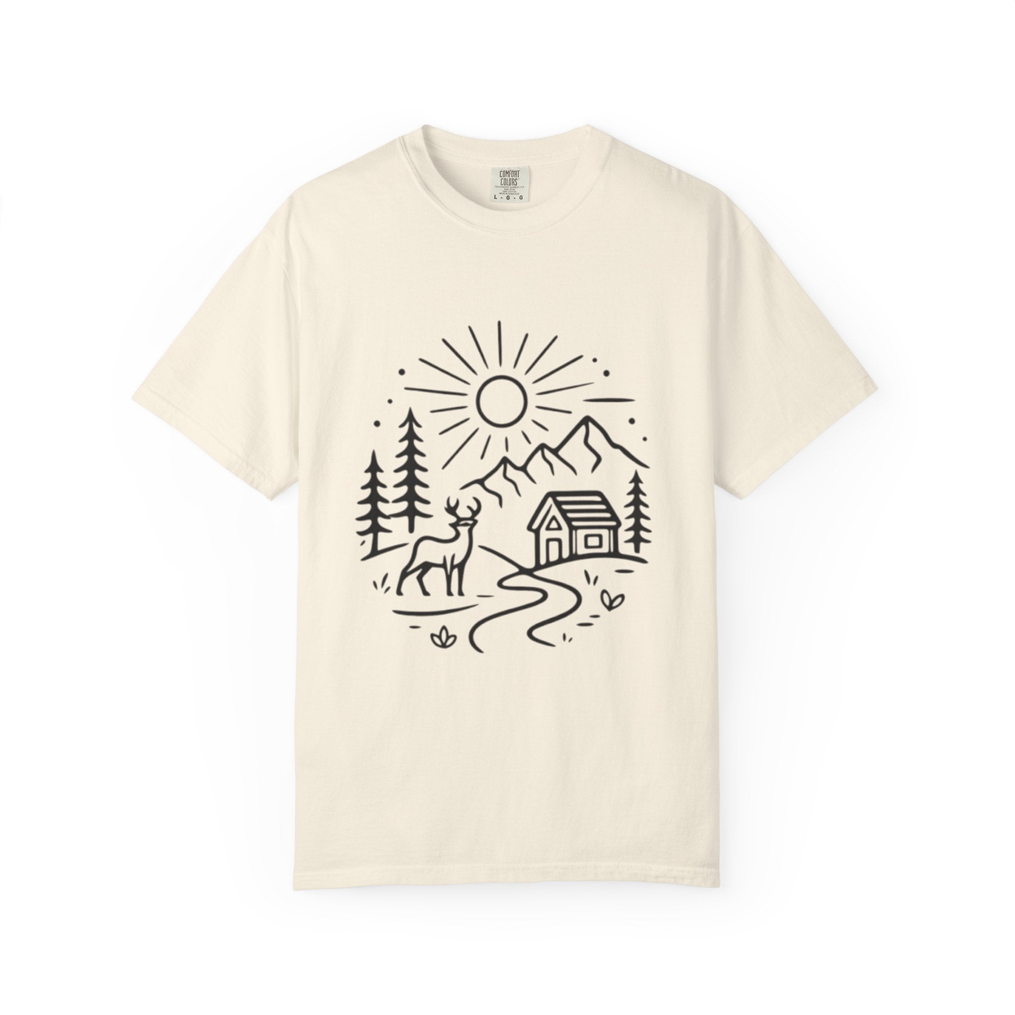 Mountain Deer Line Art Camping T-Shirt