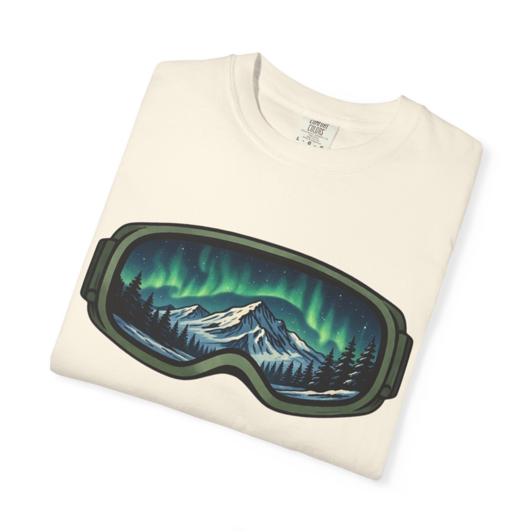 Aurora Ski Goggle T-Shirt | Mountain Night Northern Lights Graphic Tee