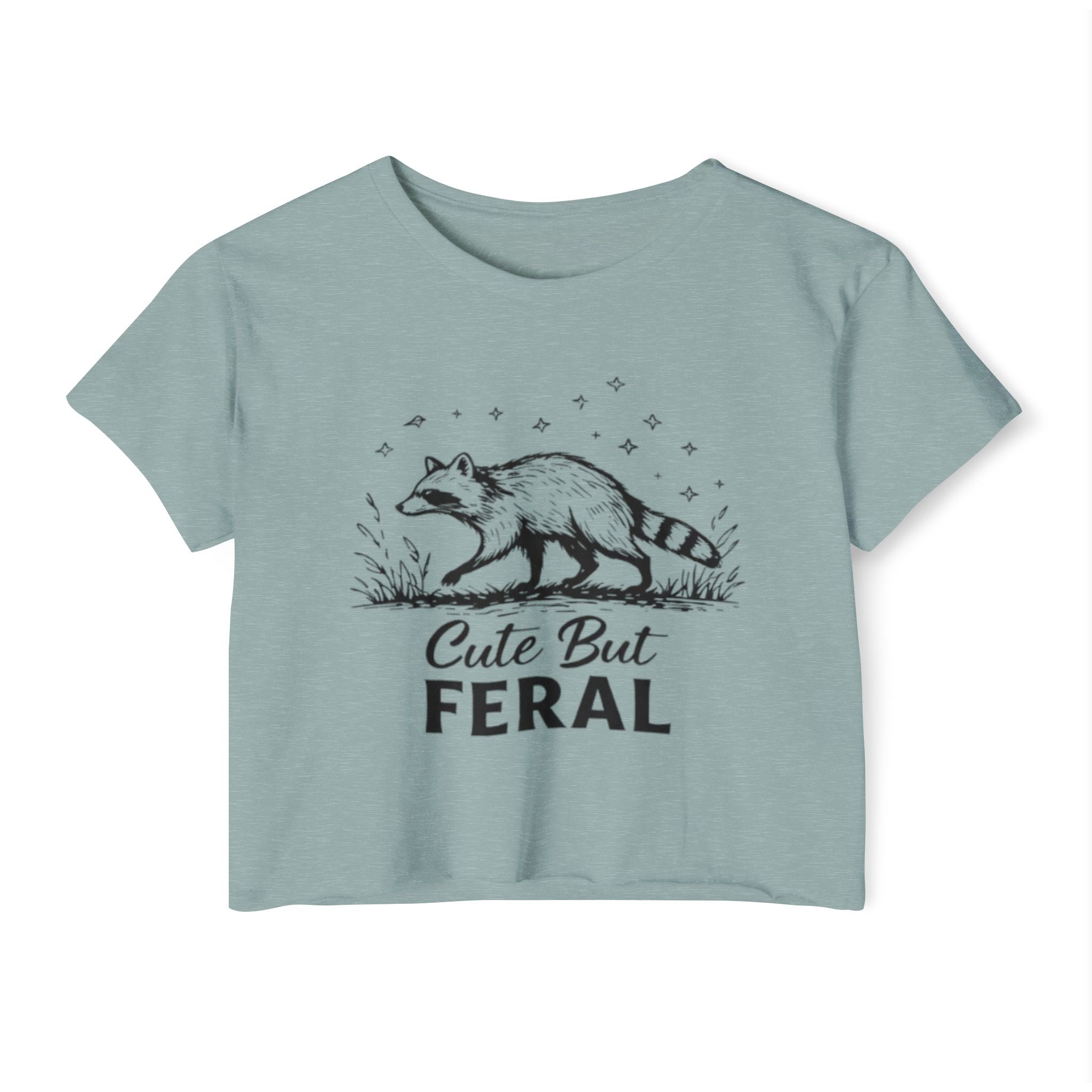 Cute But Feral Raccoon Crop Top | Womens Festival Graphic Tee