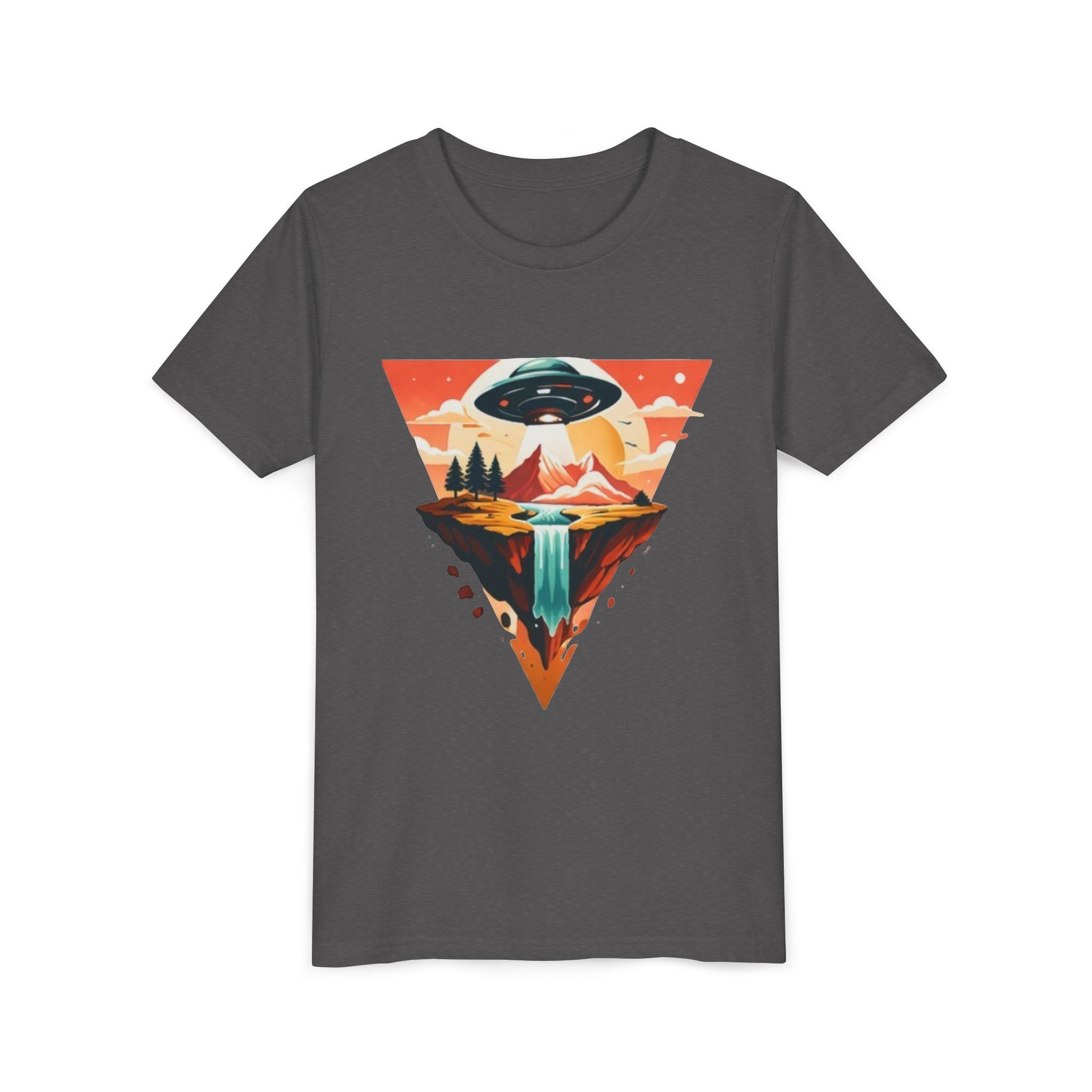 Youth Tee | UFO Mountain Landscape Graphic Tee | Alien Abduction Adventure