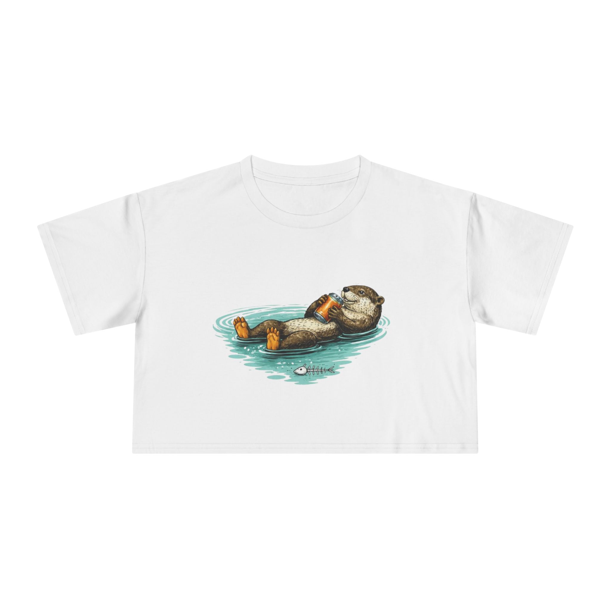 Otter Float Crop Tee | Cute Relaxing Sea Otter Graphic Womens Crop Top