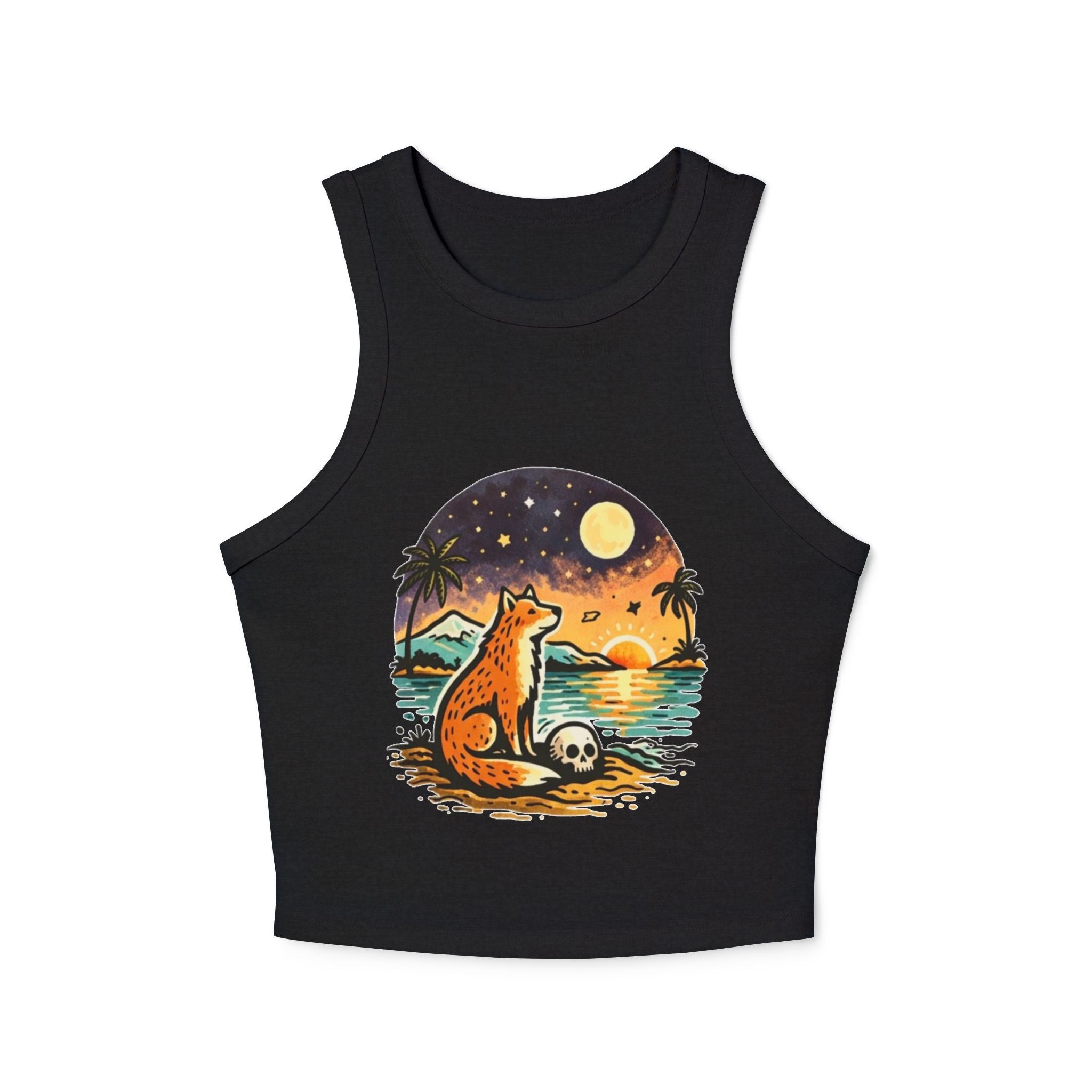 Fox Sunset Racer Tank Top | Vintage Beach Moon Graphic