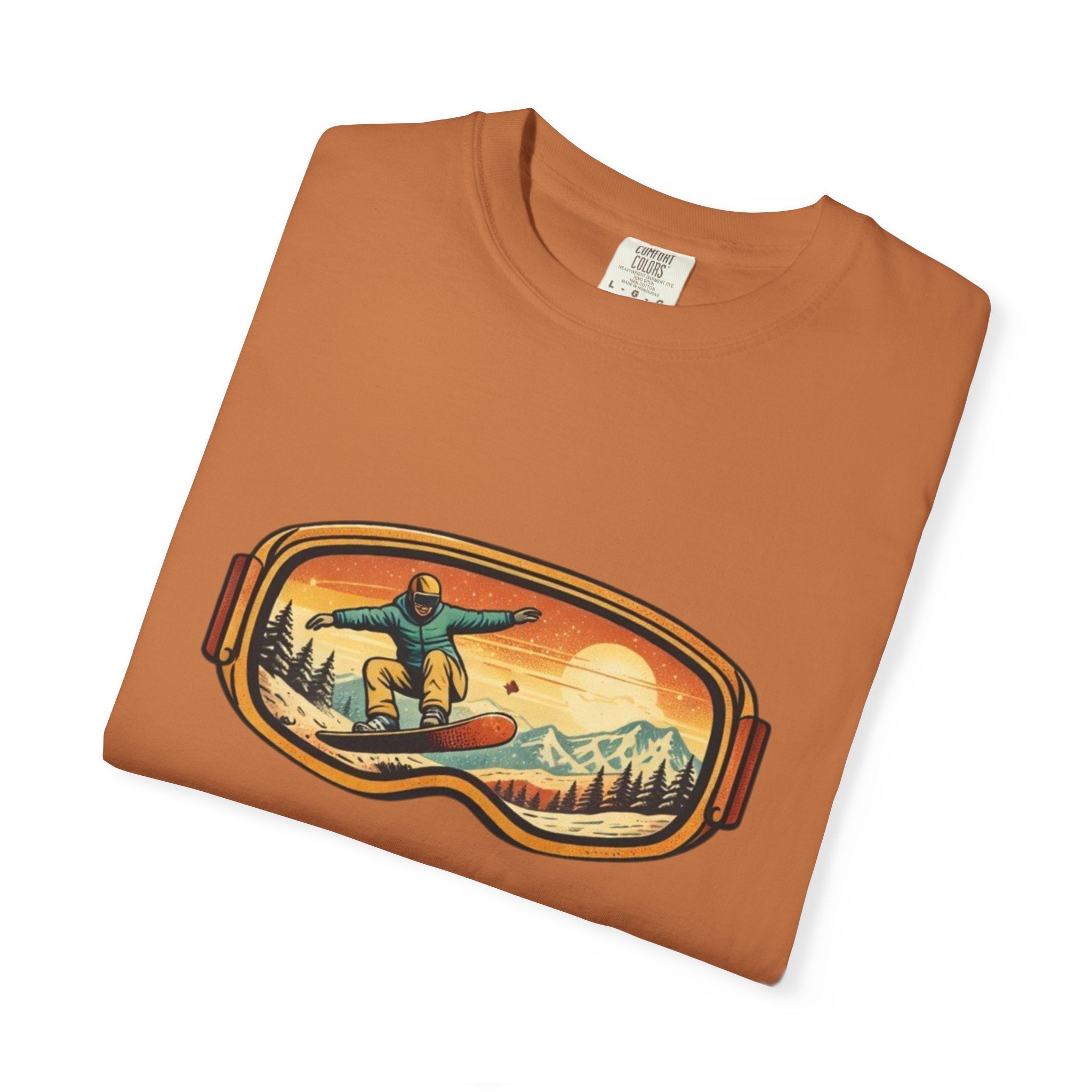 Snowboard Goggles Graphic T-Shirt | Retro Mountain Snowboarding Tee