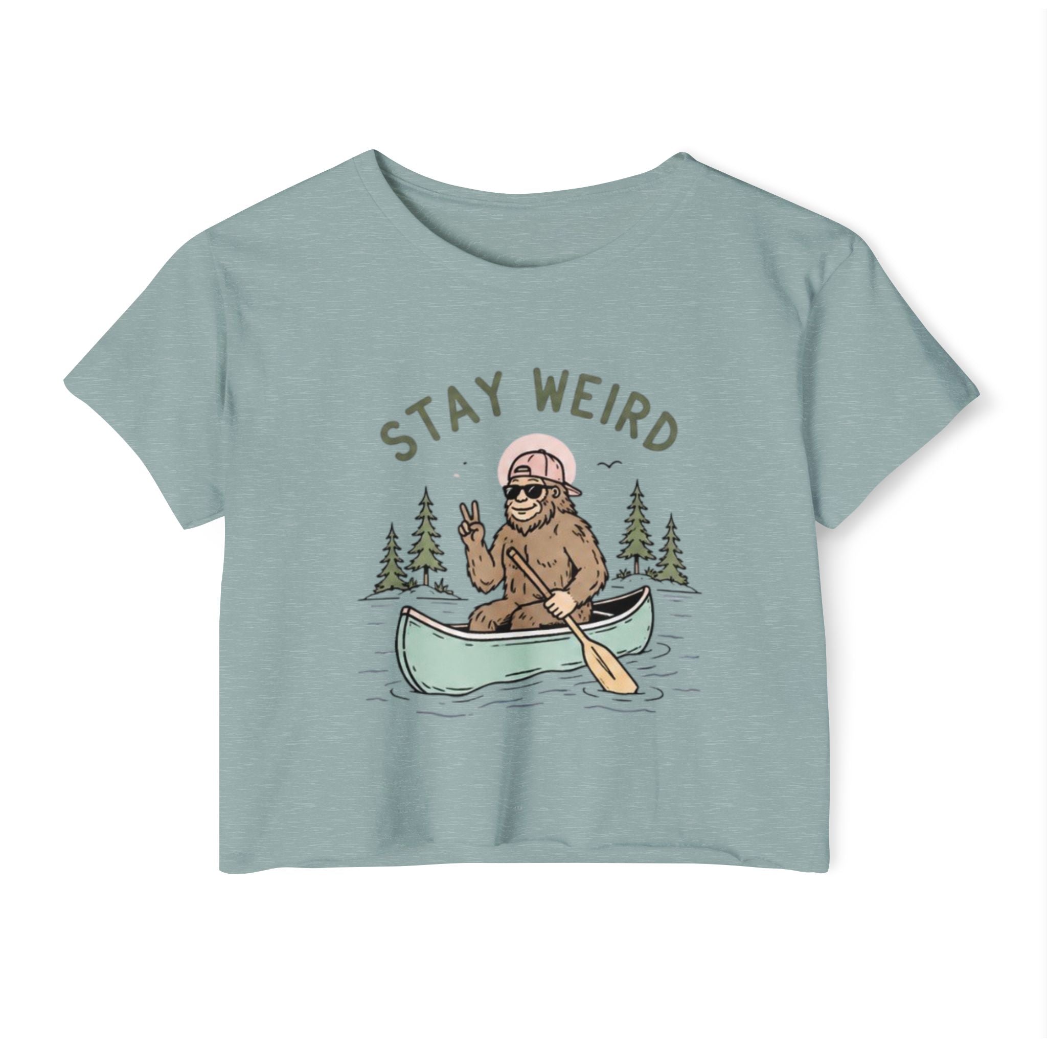 Stay Weird Crop Top | Cute Sasquatch Canoe Graphic Womens Festival Shirt
