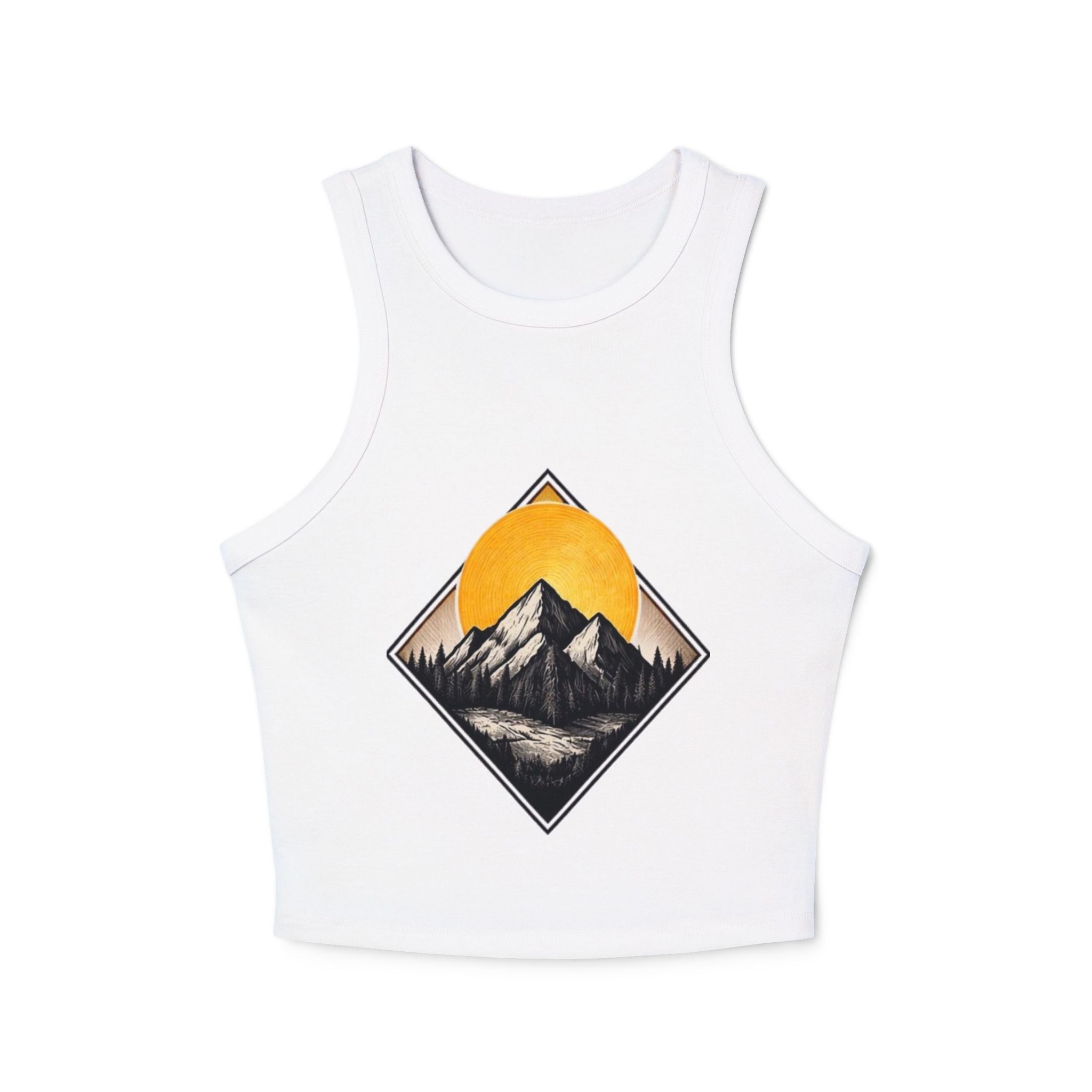 Womens Racer Tank Top | Mountain Sunset Graphic Crop Top