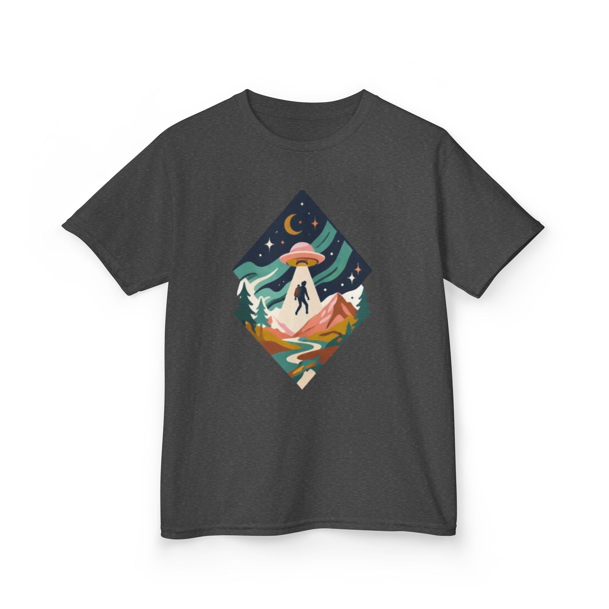Kids Tee | Colorful UFO Abduction Mountain Scene