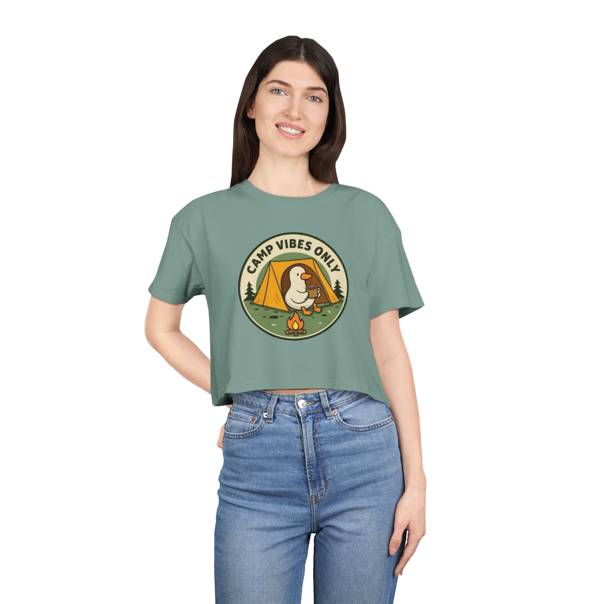 Camp Vibes Only Crop Tee | Cute Camping Goose Graphic