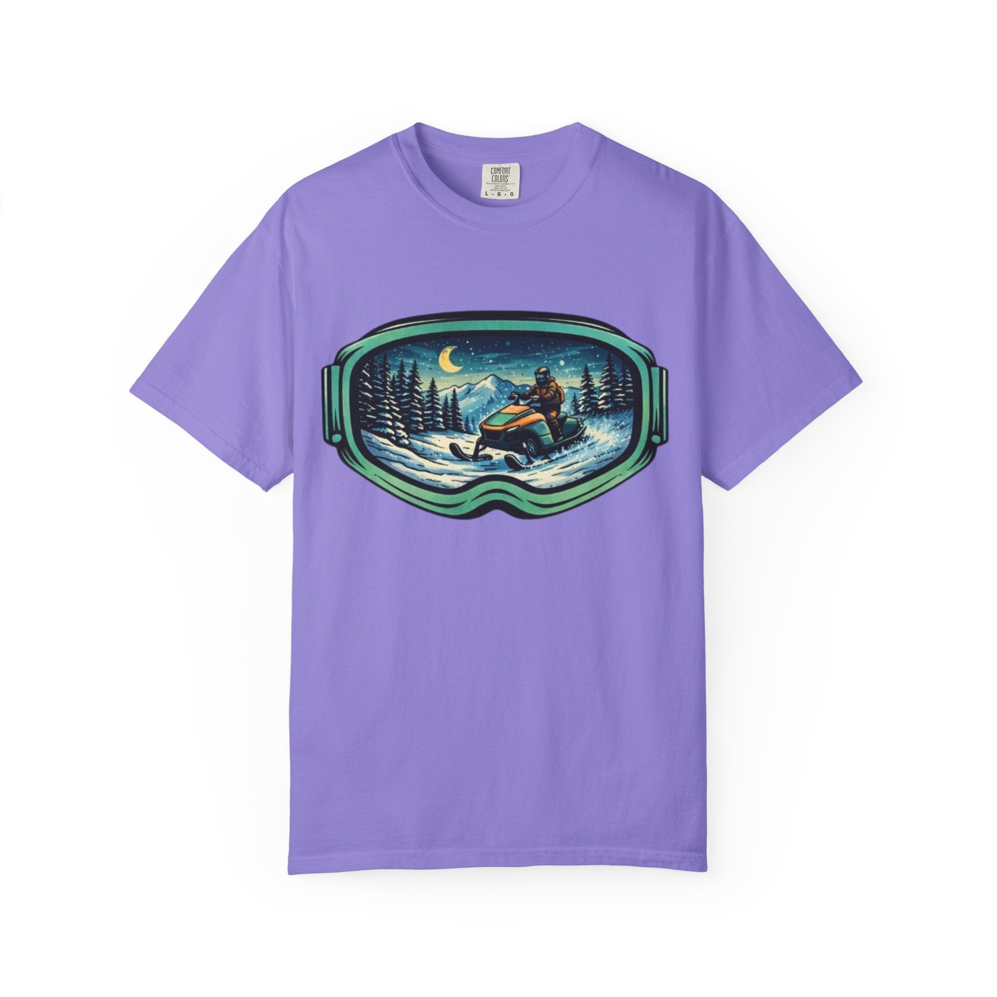 Snowmobile Goggles Graphic T-Shirt | Night Ride Winter Scene