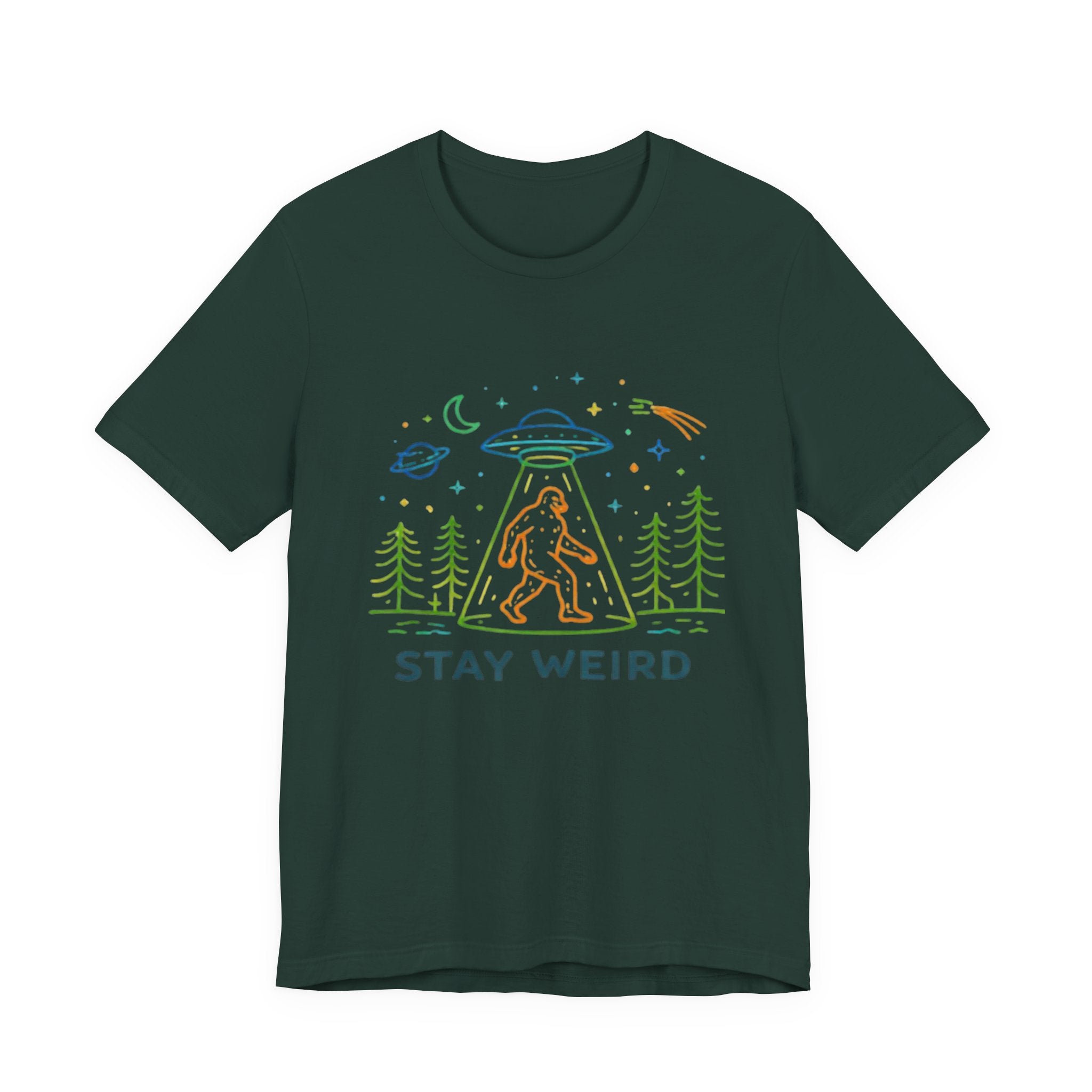 Stay Weird UFO Bigfoot T-Shirt Funny Alien Abduction Graphic Tee